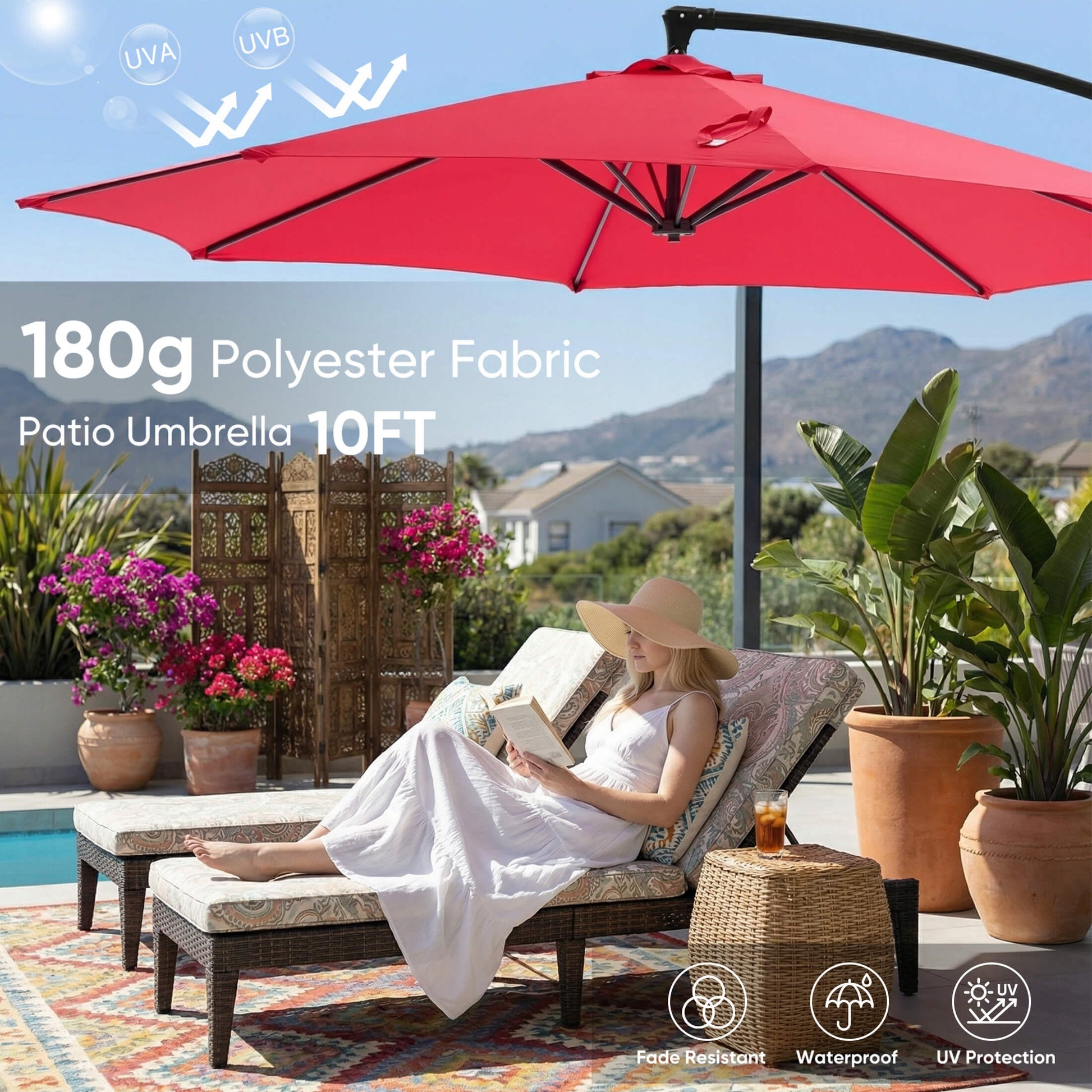 10ft Cantilever Patio Umbrella with Crank Lift Mechanism for Garden, Backyard, Poolside