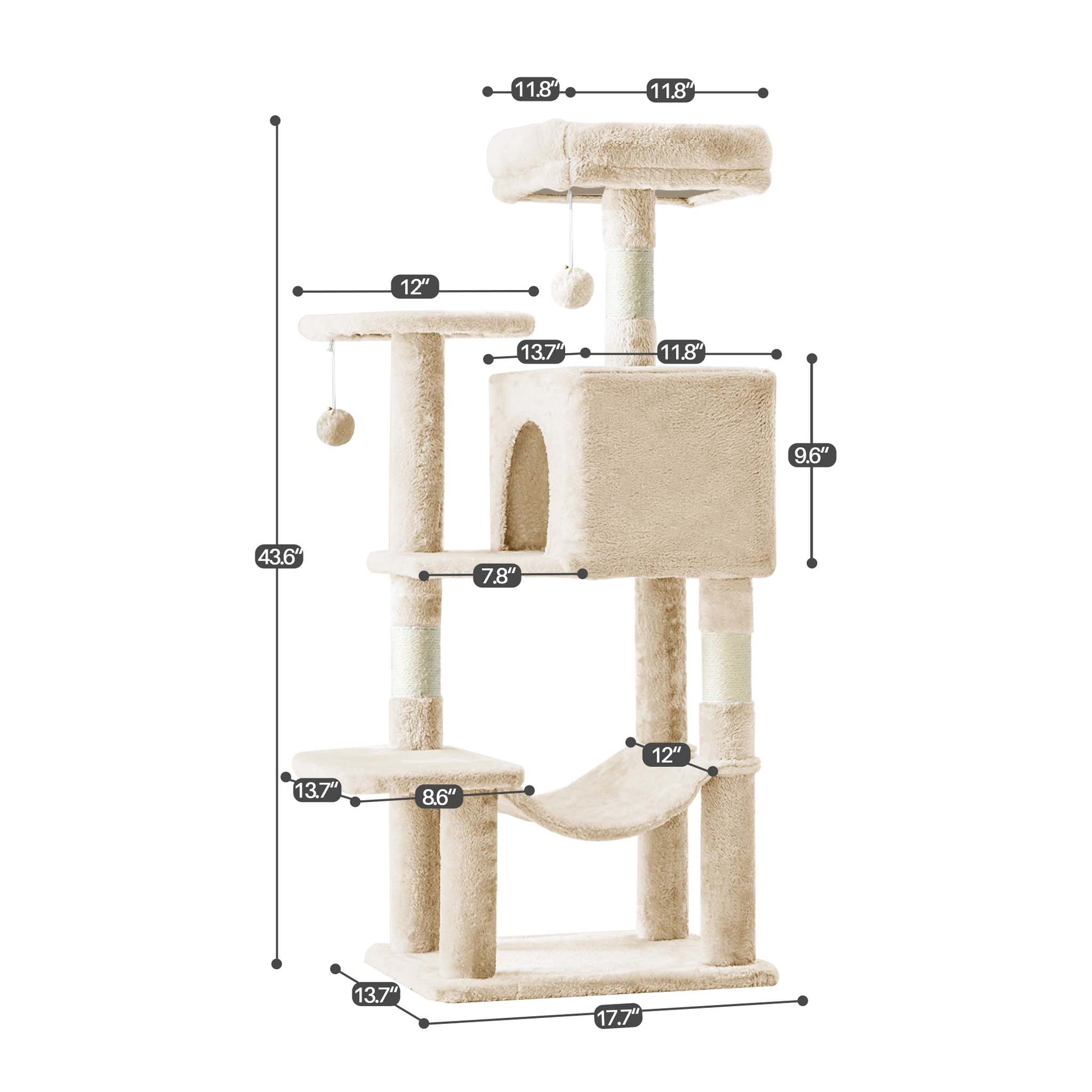 44" Muti-functional Cat Tree Tower with Sisal Scratcing Post and Condo