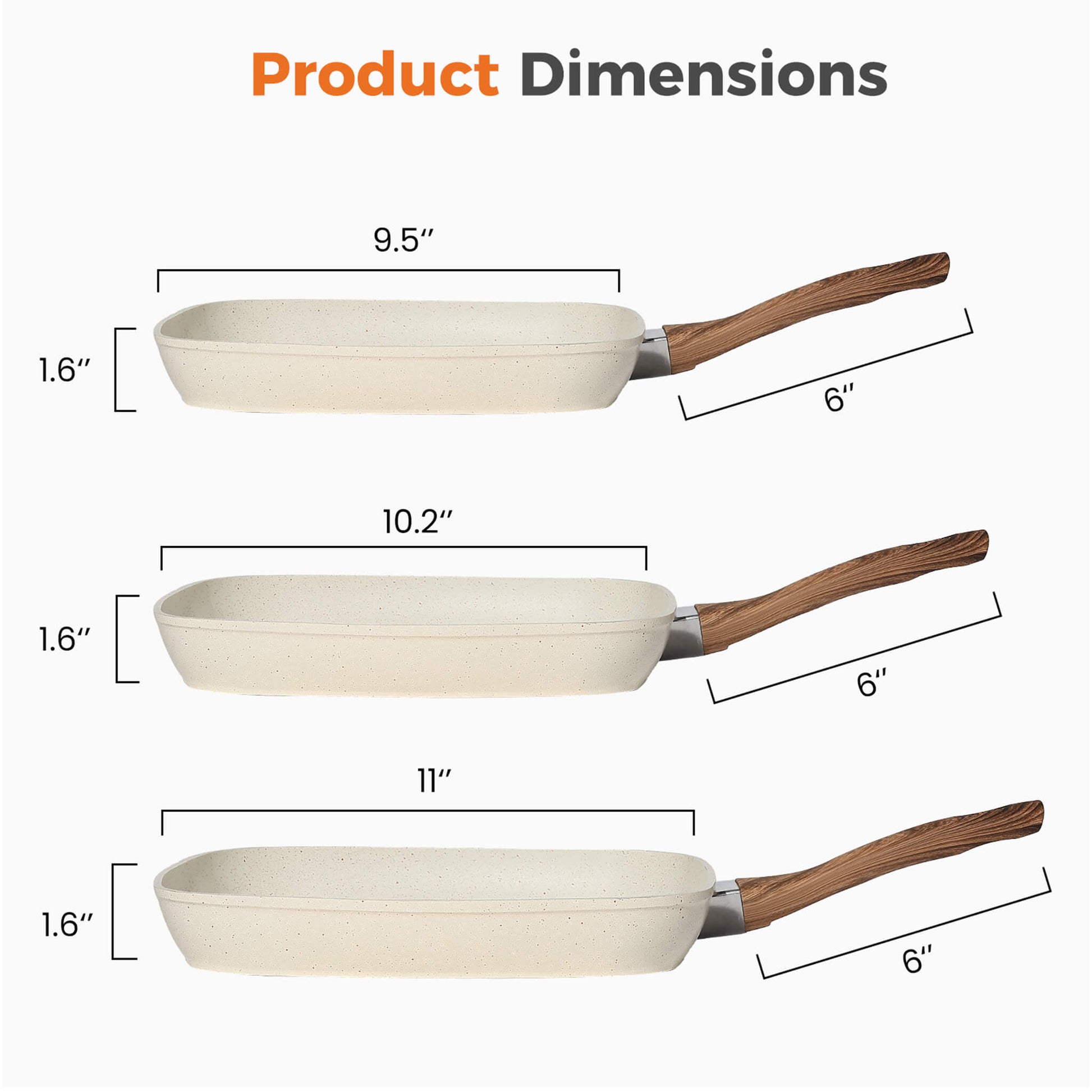 Nonstick Cookware Set, Square Frying Pan Set with Wooden Handle