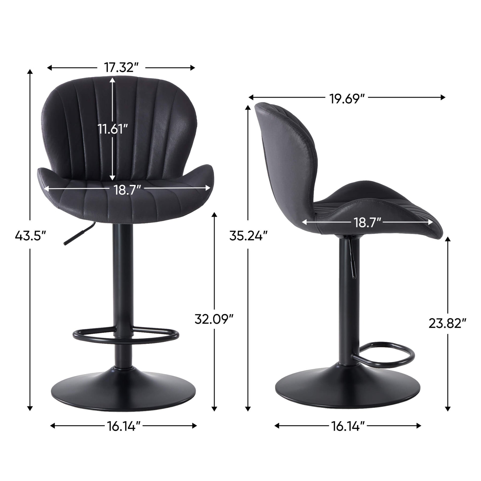 Set of 2 Adjustable Swivel Bar Stools
