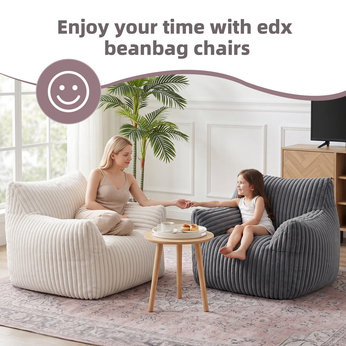 Foam Bean Bag Chair, High-Rebound Sponge Soft Lounge Chair for Bedroom & Living Room