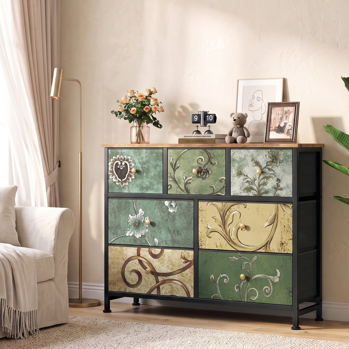 Dresser Wooden Top with Storage for Living Room Bedroom
