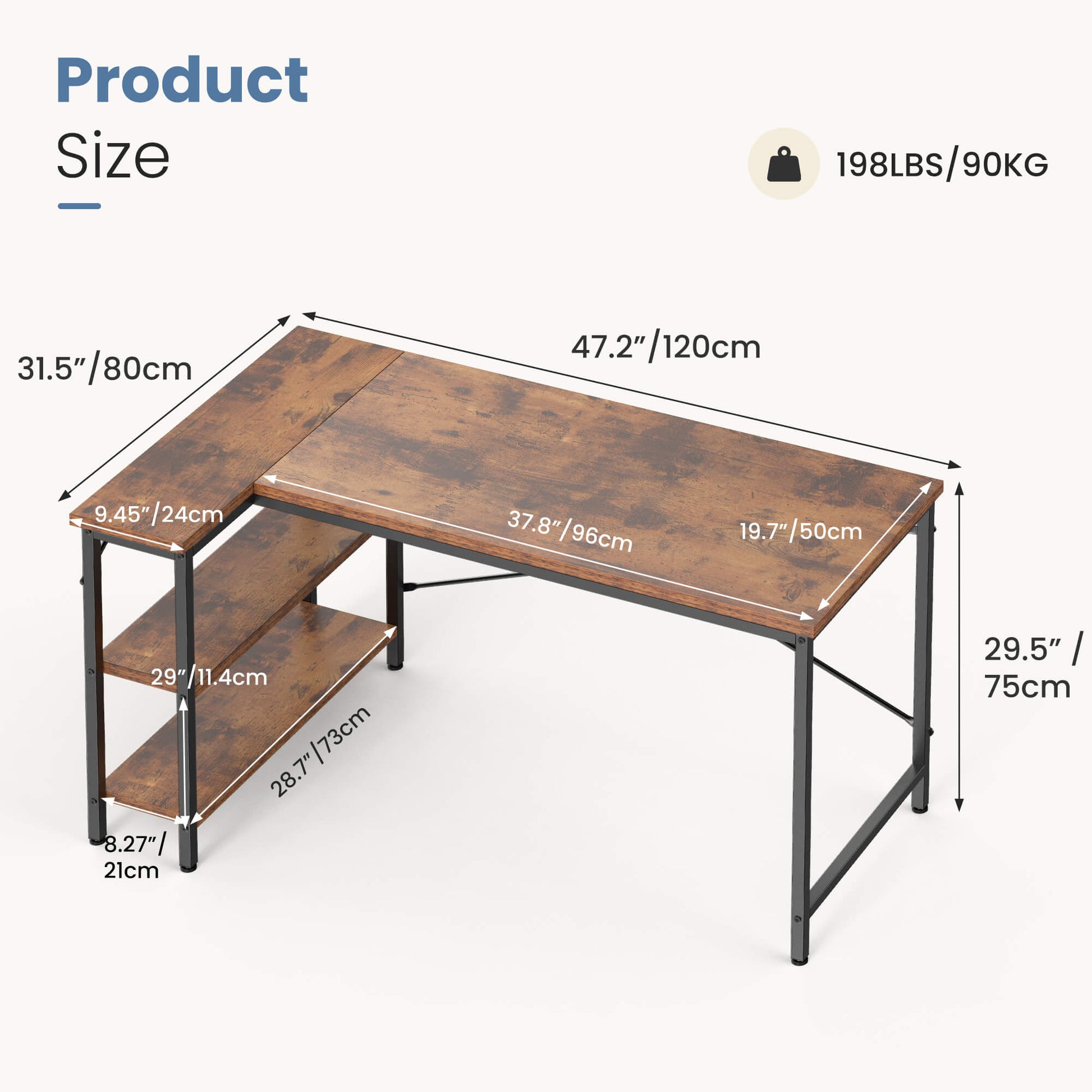 47″ L‑Shaped Computer Desk for Home Office