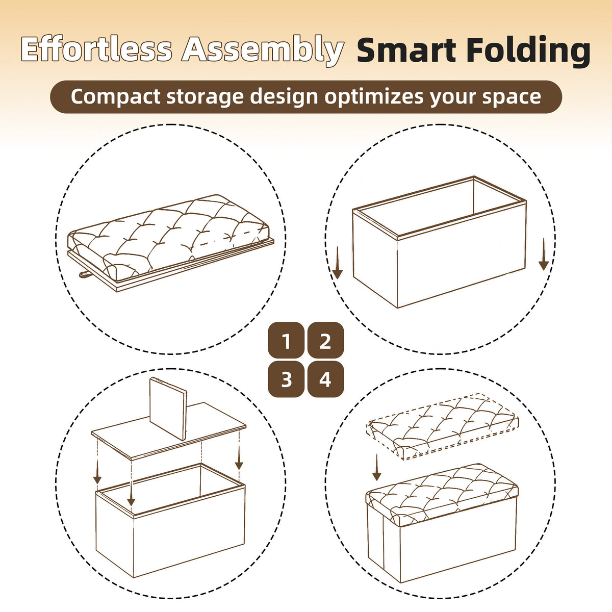 Storage Ottoman Bench, Foldable PVC Leather Chest &amp; Foot Stool with Padded Seat for Bedroom, Supports 660 lbs
