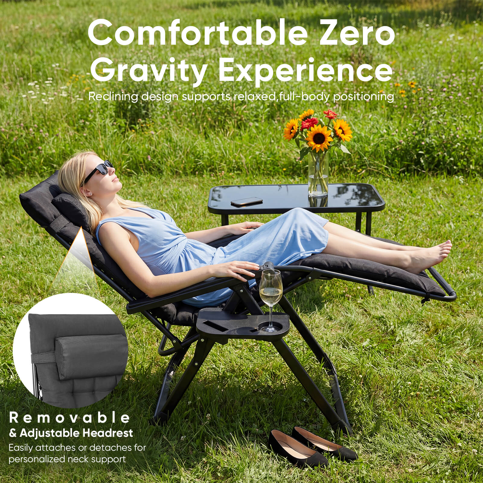 Foldable Zero-Gravity Outdoor Lounge Chair for Beach/Patio