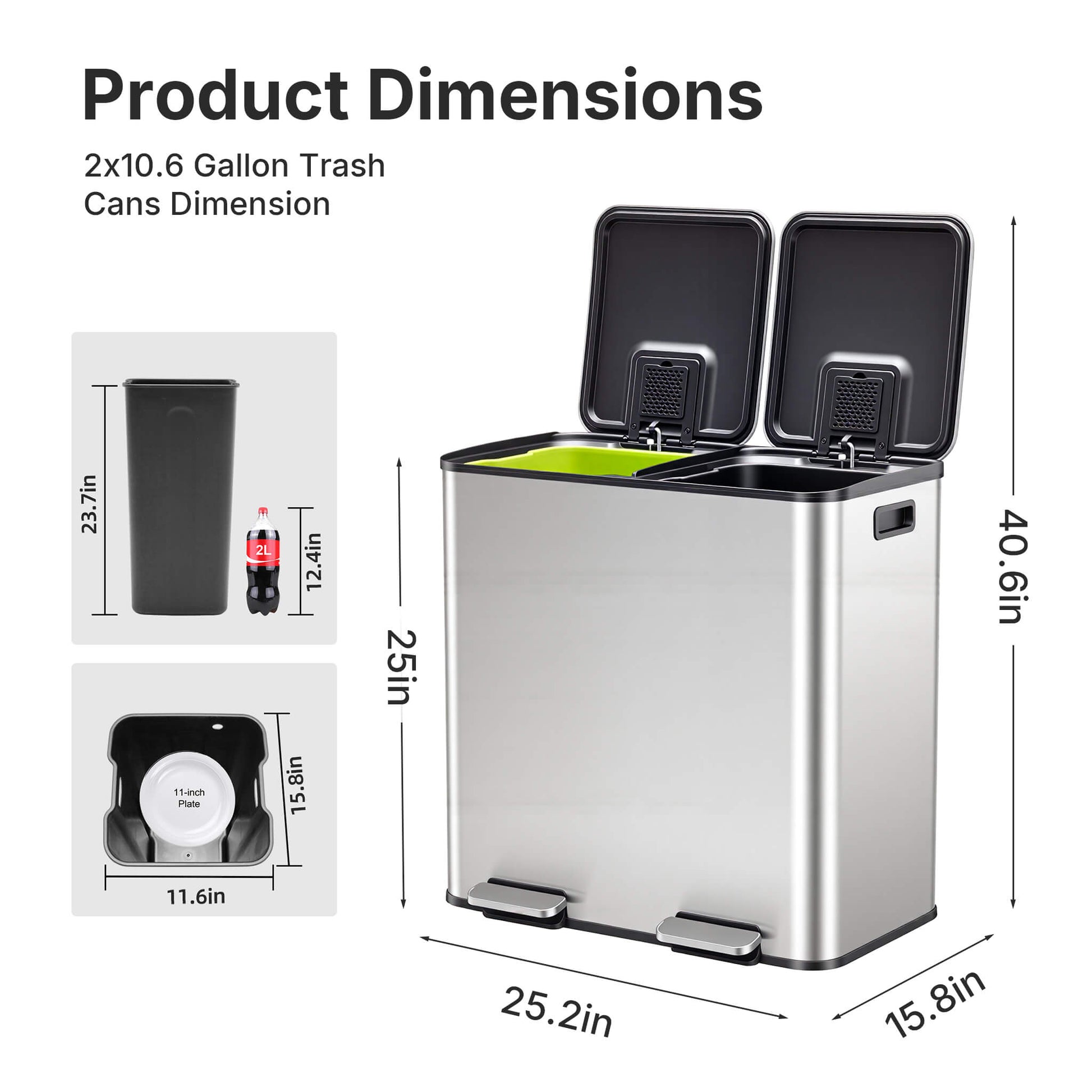 Double-Bin Stainless Steel Trash Can with Lid