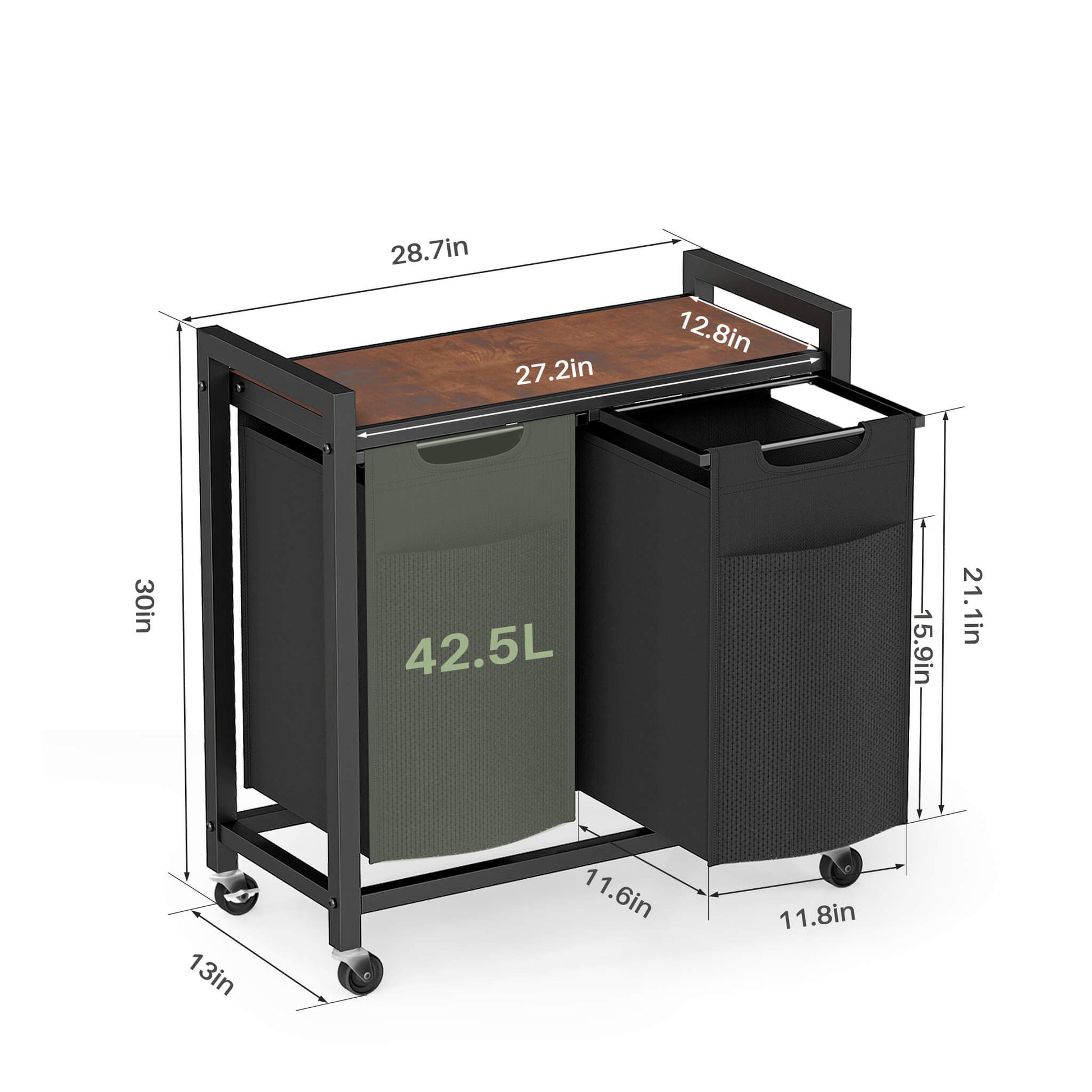 Rolling Laundry Basket with Shelf with Multiple Drawers