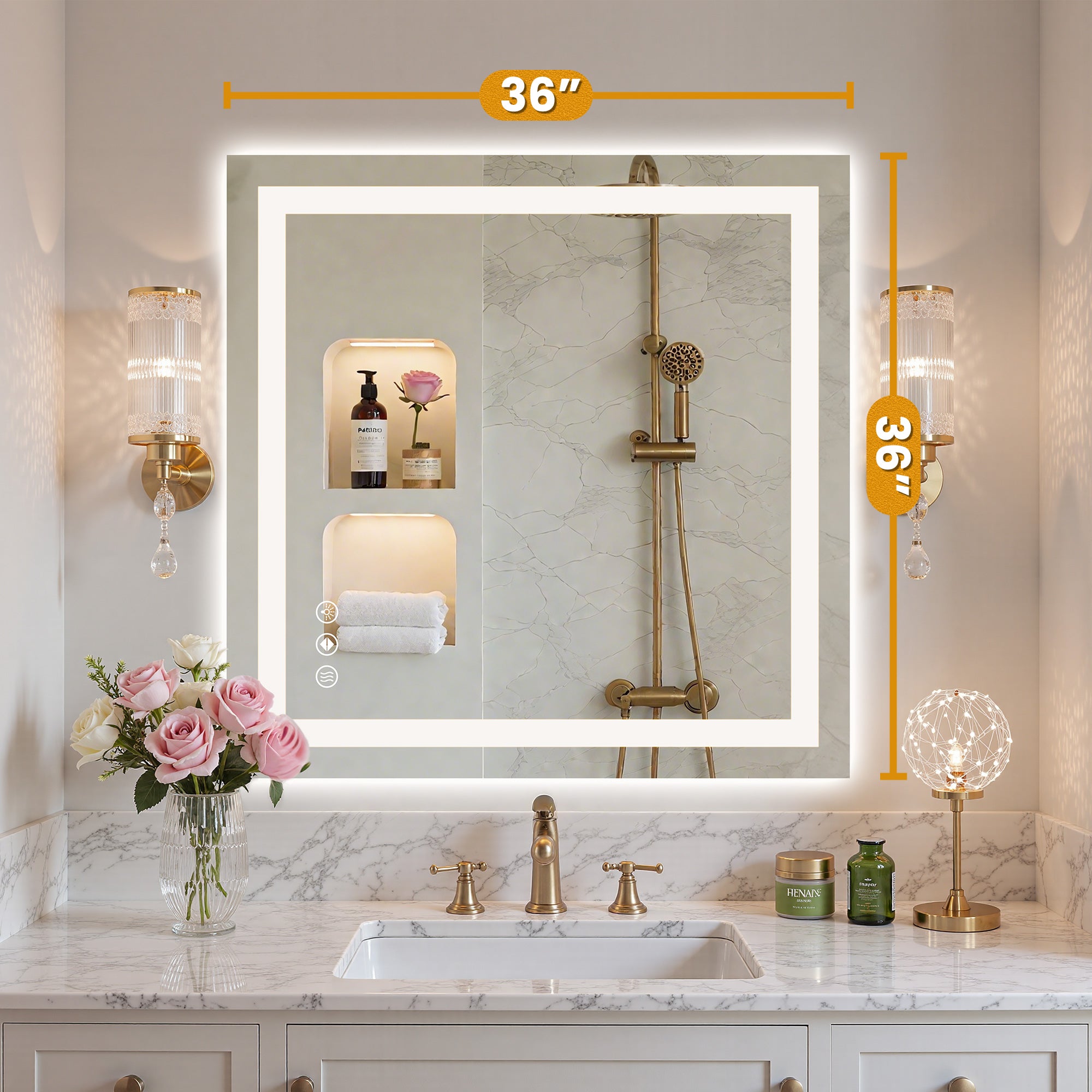 Rectangular LED Bathroom Mirror with Anti-Fog & Touch Control