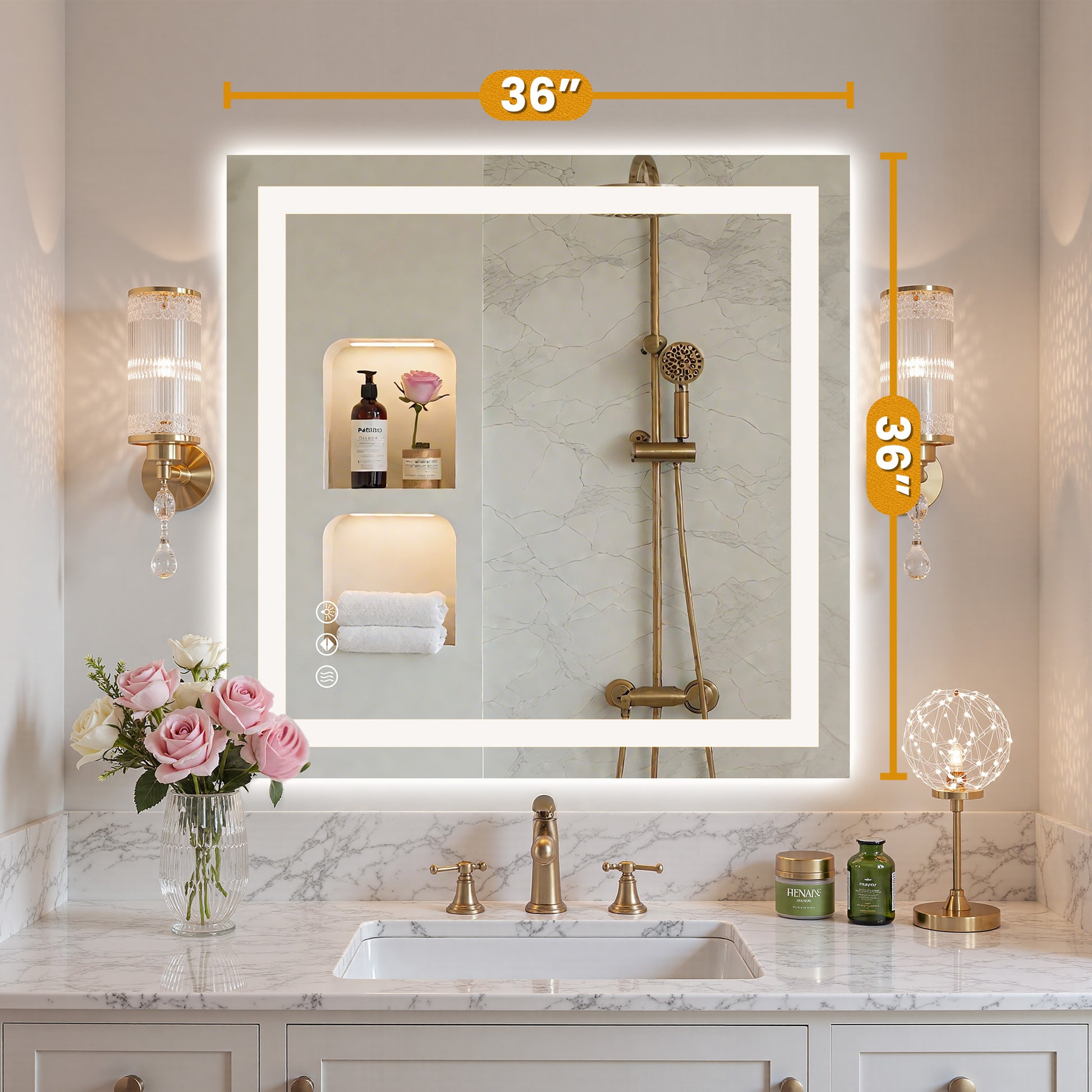 Rectangular LED Bathroom Mirror with Anti-Fog & Touch Control