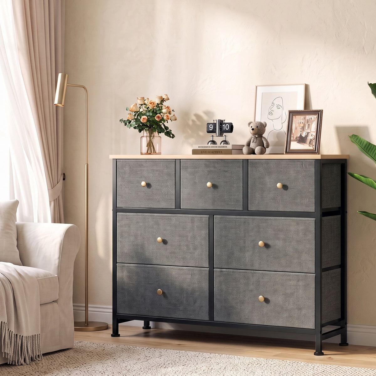 Dresser Wooden Top with Storage for Living Room Bedroom