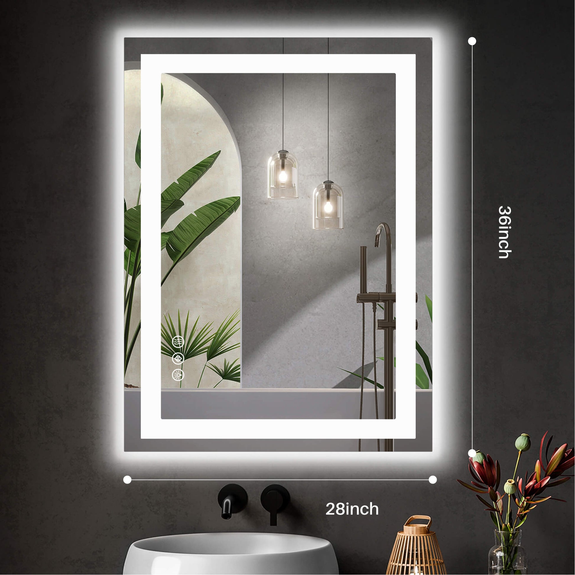 Rectangular LED Bathroom Mirror with Anti-Fog & Touch Control