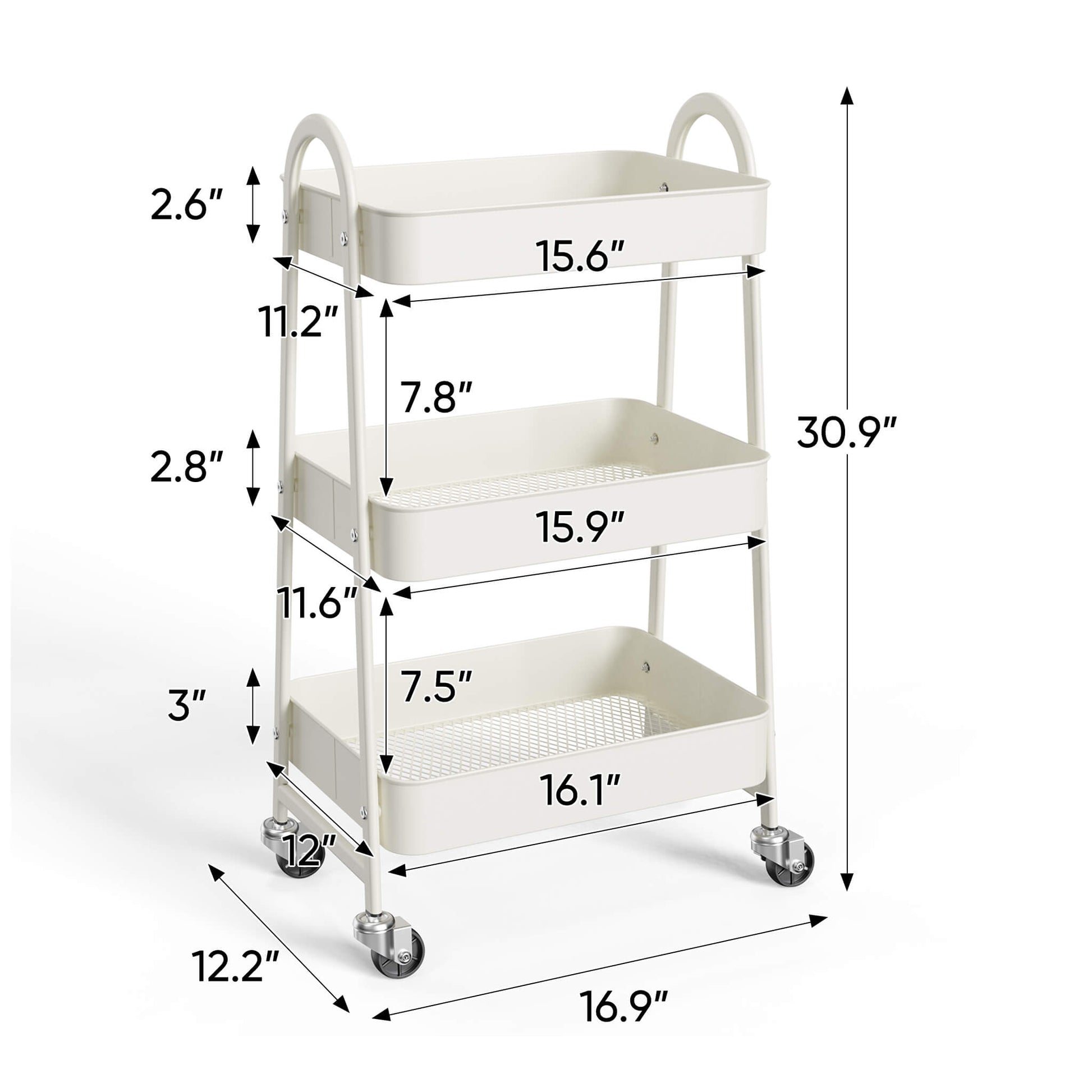 3-Tier Rolling Storage Cart with Lockable Wheels