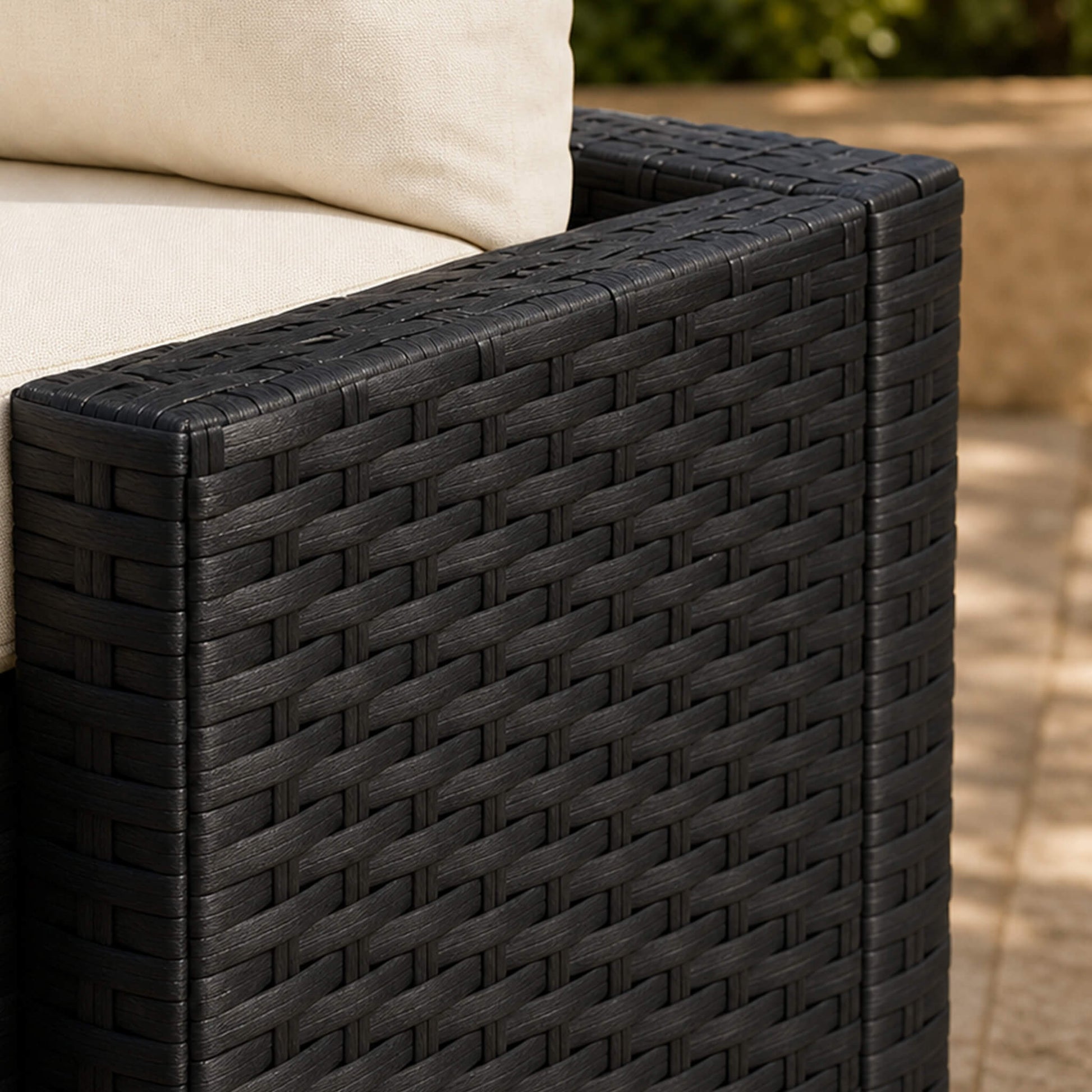 Outdoor Wicker Sectional Sofa Set-6 Sectionals & Glass Table
