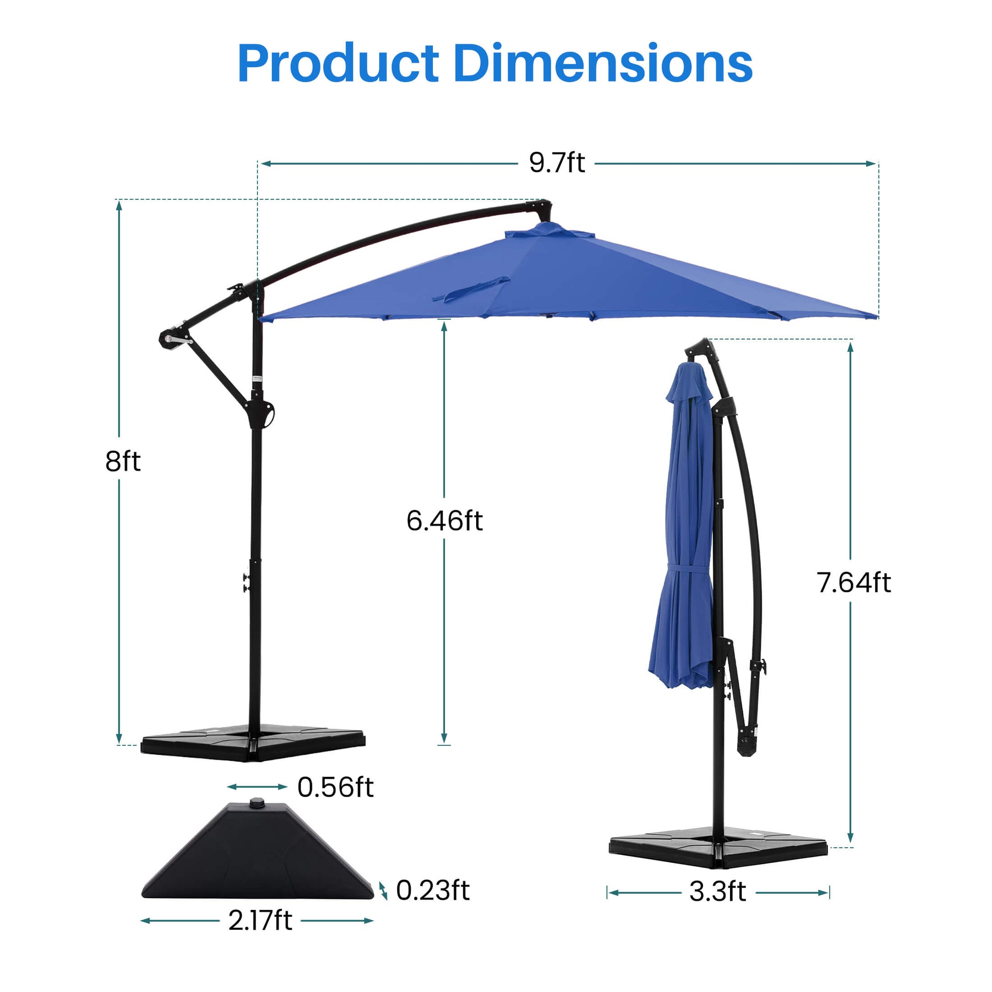 10ft Cantilever Patio Umbrella with Crank Lift Mechanism for Garden, Backyard, Poolside