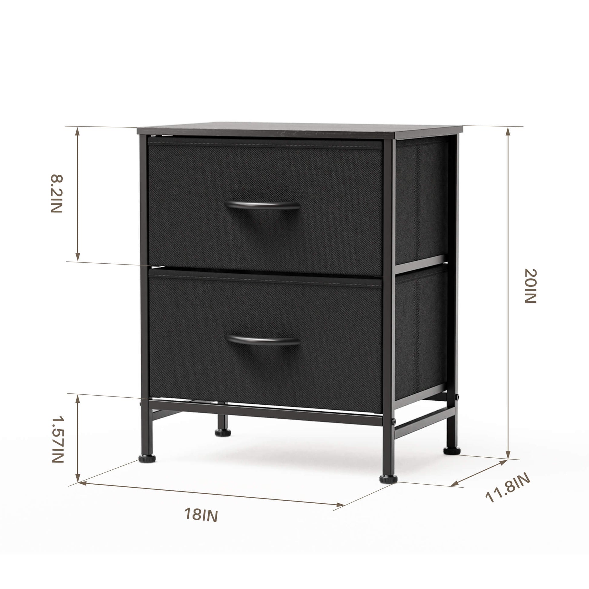 Nightstand Small Dresser With 2 Fabric Drawers Side Bedroom