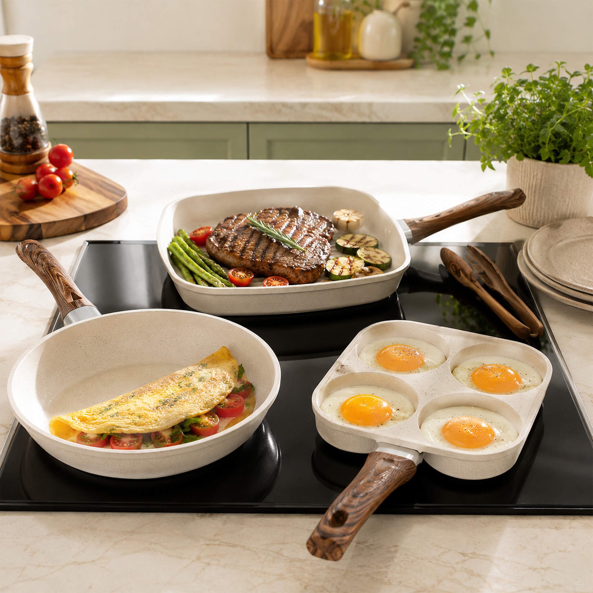17-Piece Non-Stick Cookware Set with Detachable Handles