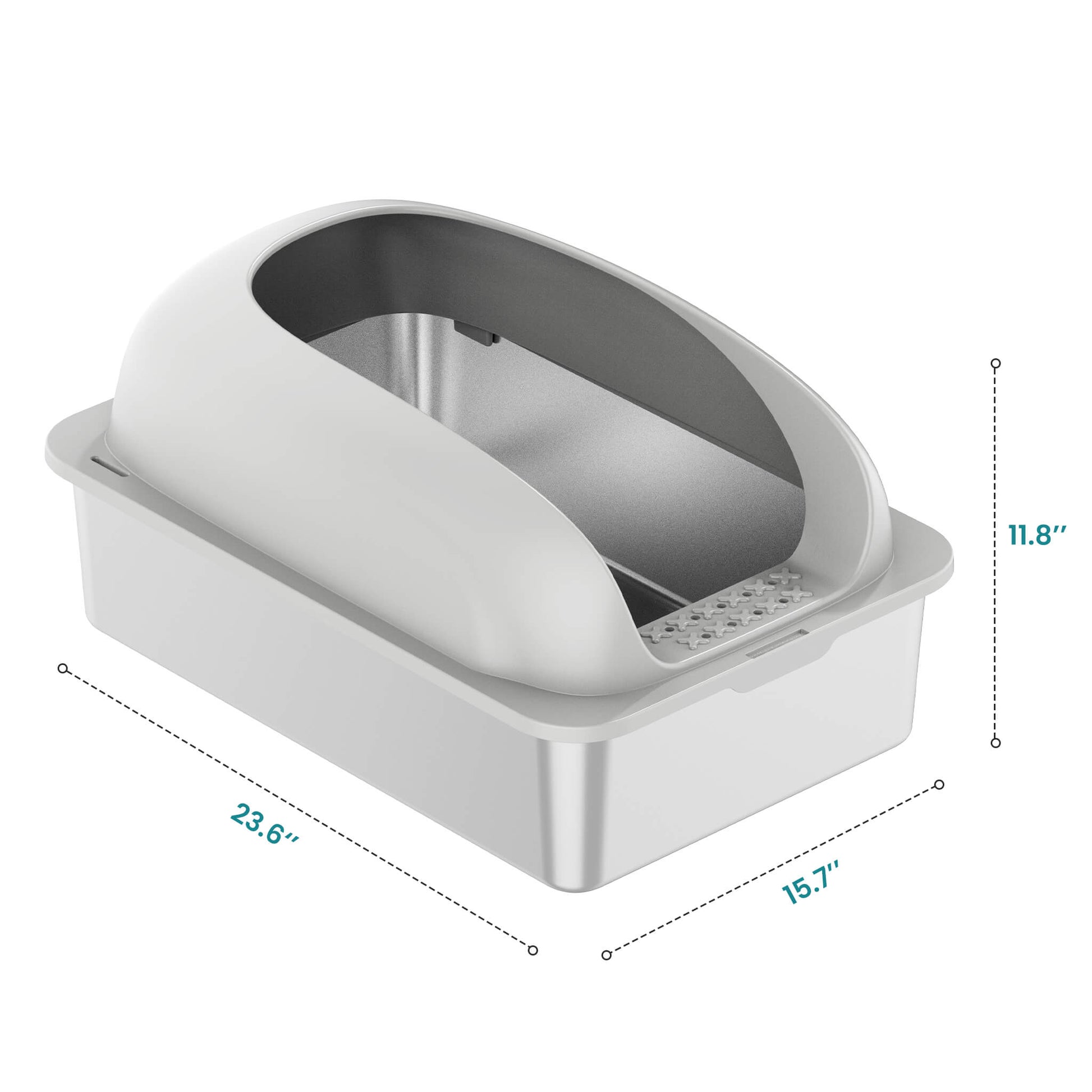 Stainless Steel Cat Litter Box with Scoop & Double-Layer Mat