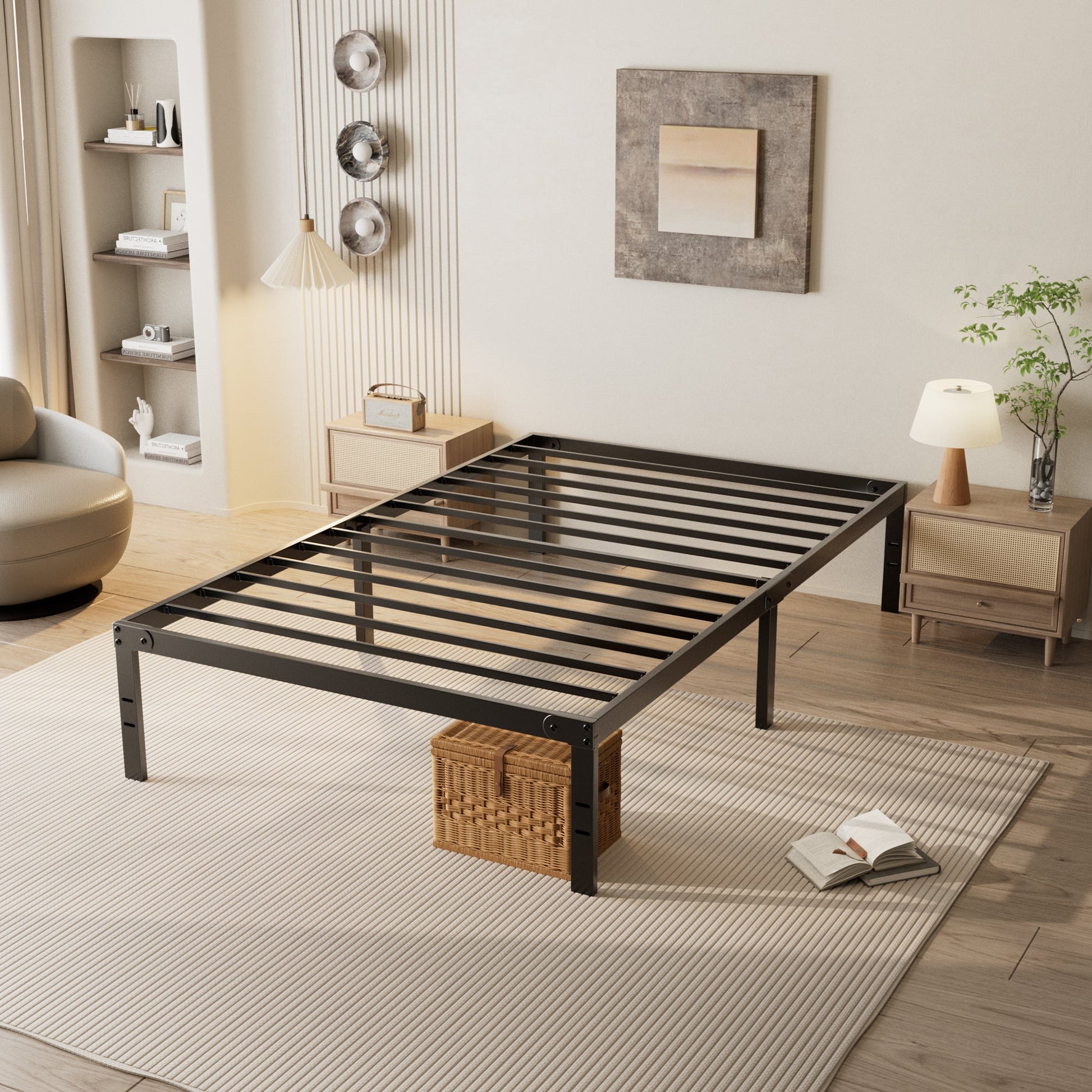 Heavy Duty Metal Bed Frame with Under-Bed Storage for Bedroom
