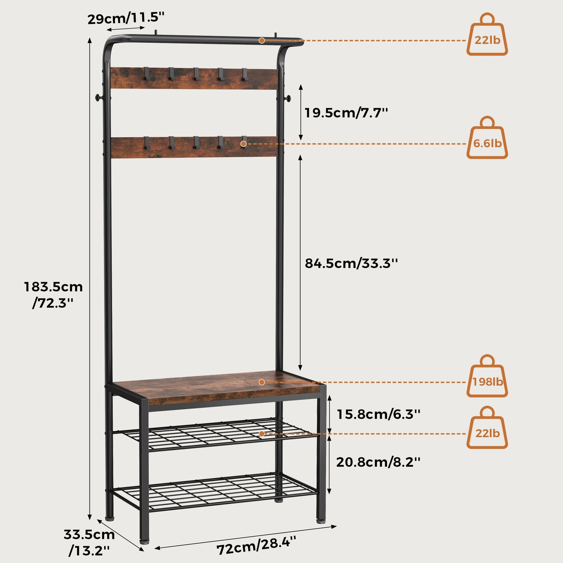 Modern Coat Rack with Shoe Bench, Hall Tree for Living Room