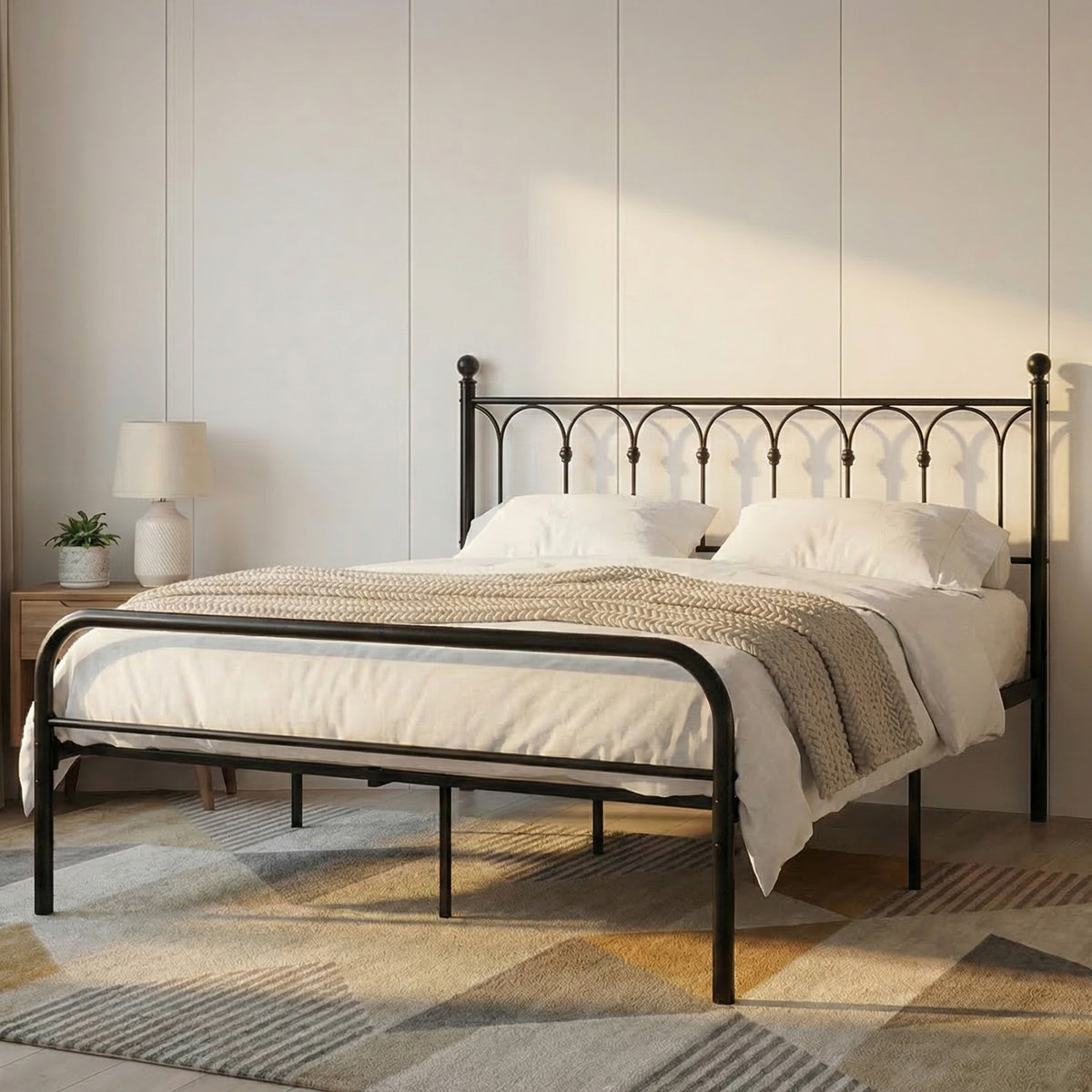 Heavy Duty Metal Platform Bed Frame with Headboard & Under Bed Storage, Noise-Free