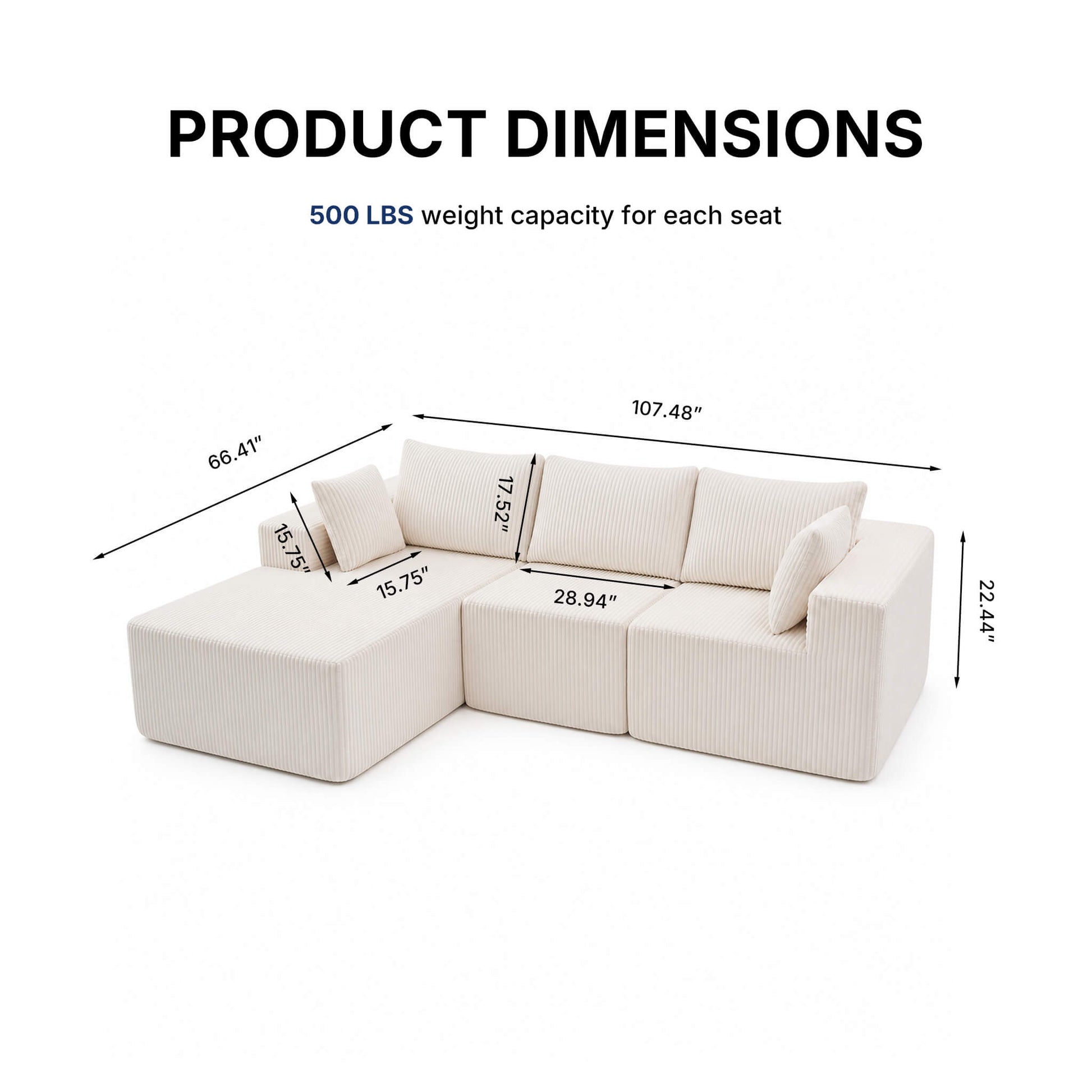 108" Modern Modular Couch Sectional Sofa for Living Room
