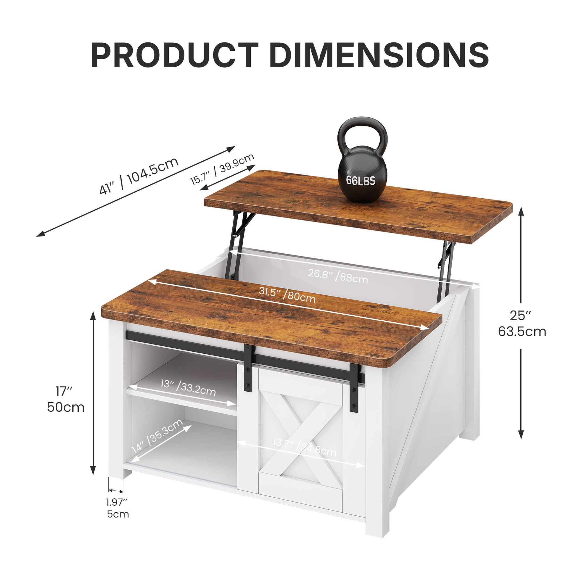 Square Coffee Table with Lift-Top Storage and Sliding Barn Doors