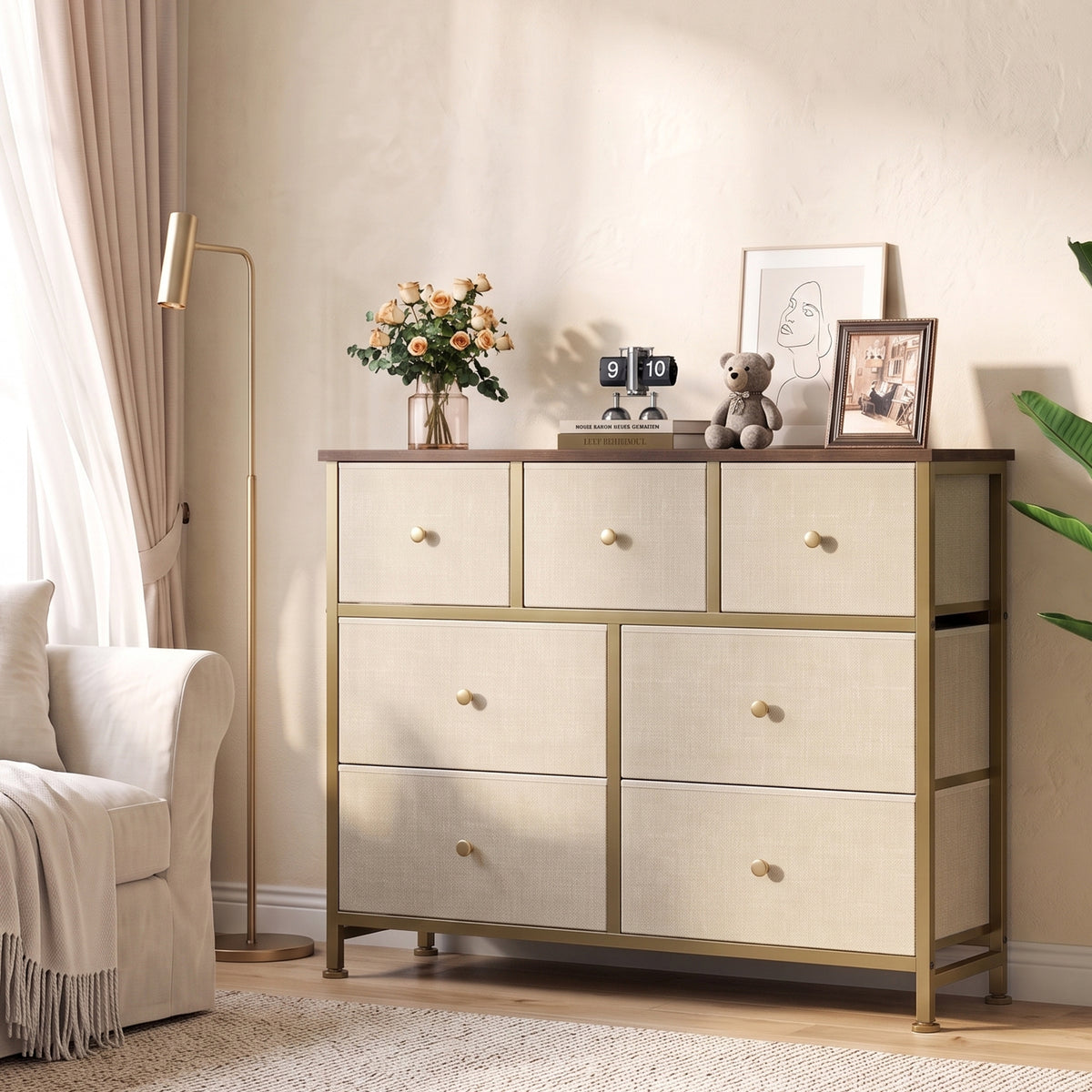 Dresser Wooden Top with Storage for Living Room Bedroom