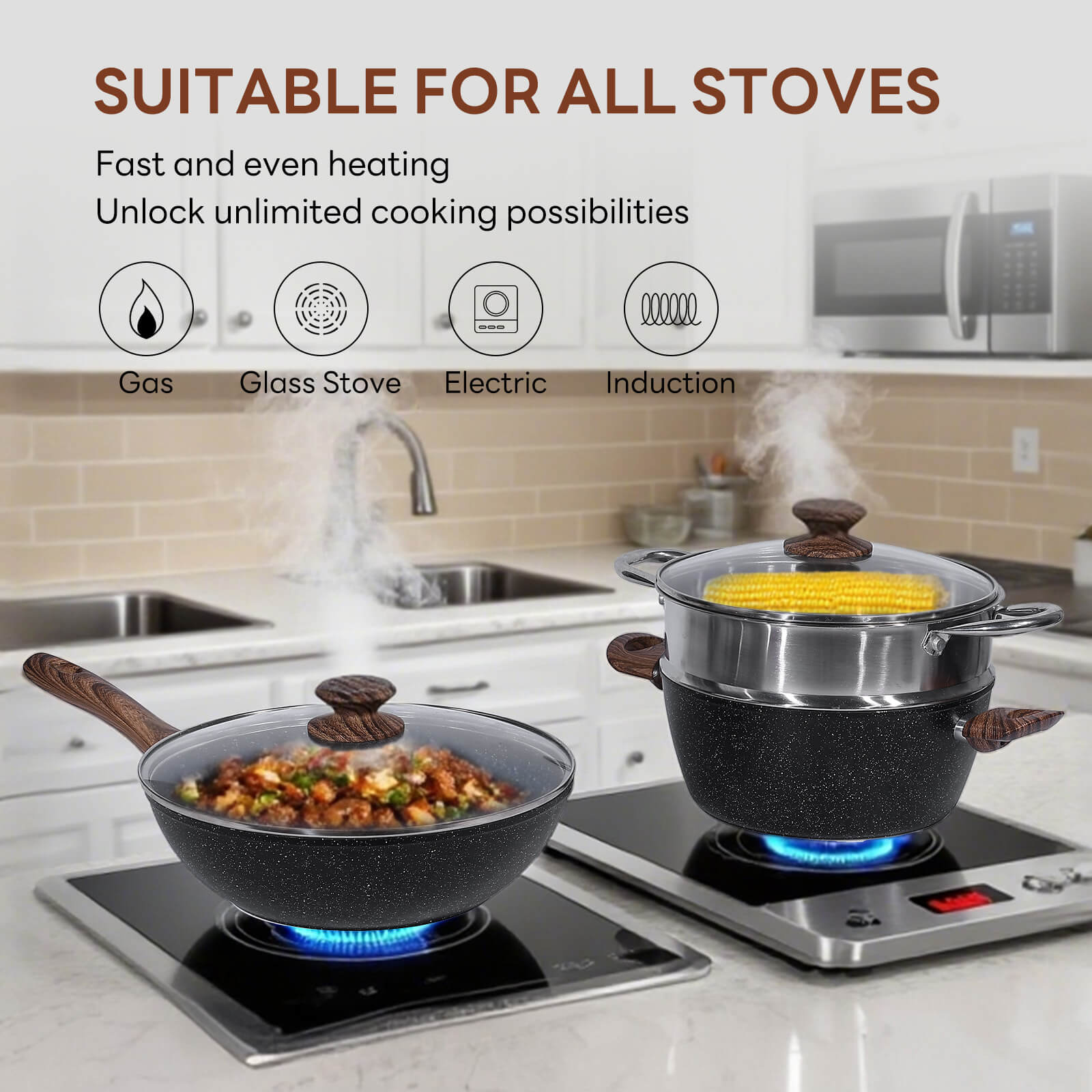 17-Piece Non-Stick Cookware Set with Detachable Handles