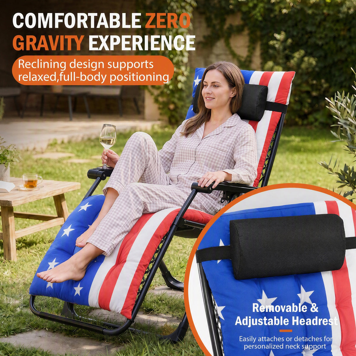 Foldable Zero-Gravity Outdoor Lounge Chair for Beach/Patio