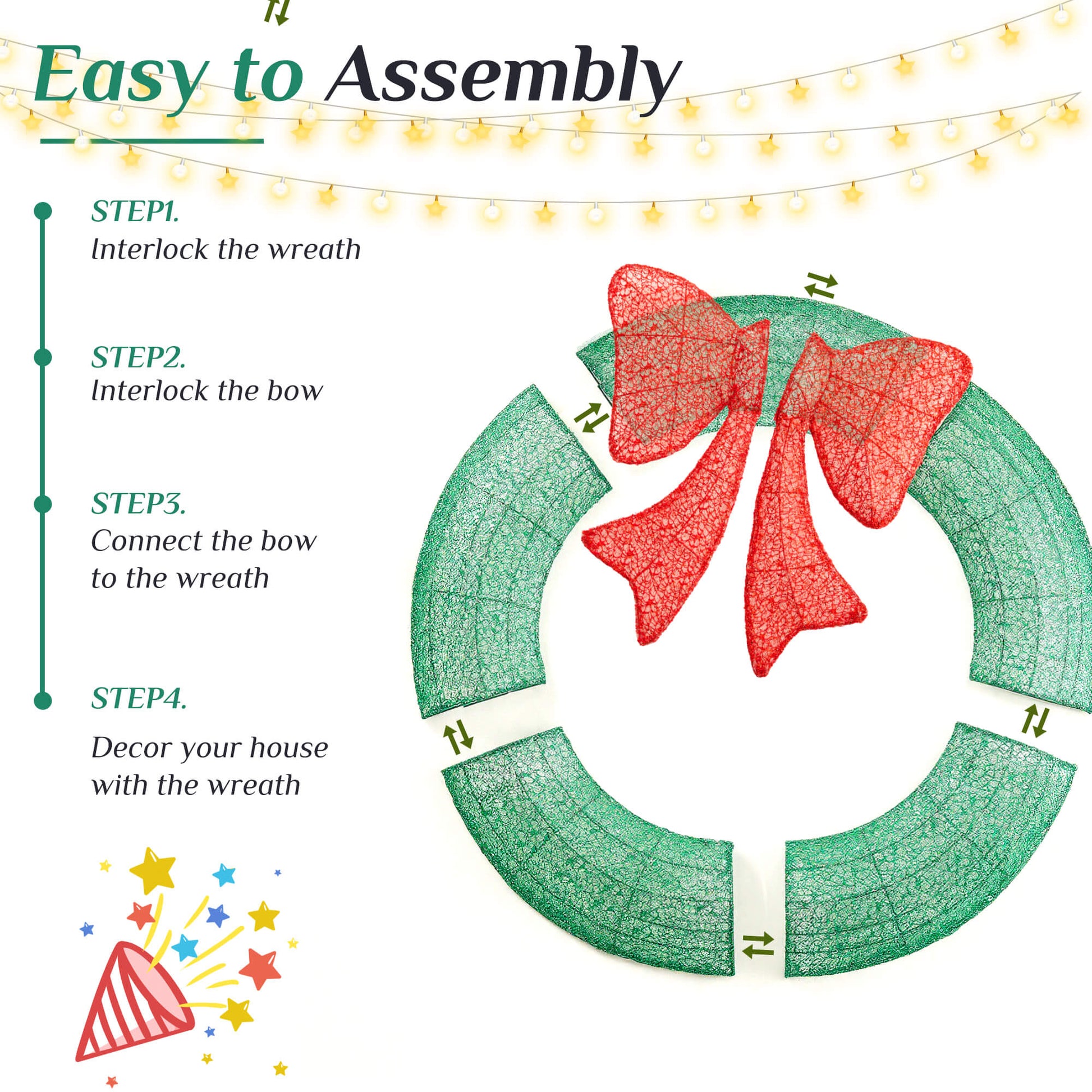 Illuminated Christmas Wreath - Outdoor Holiday Decor with Remote