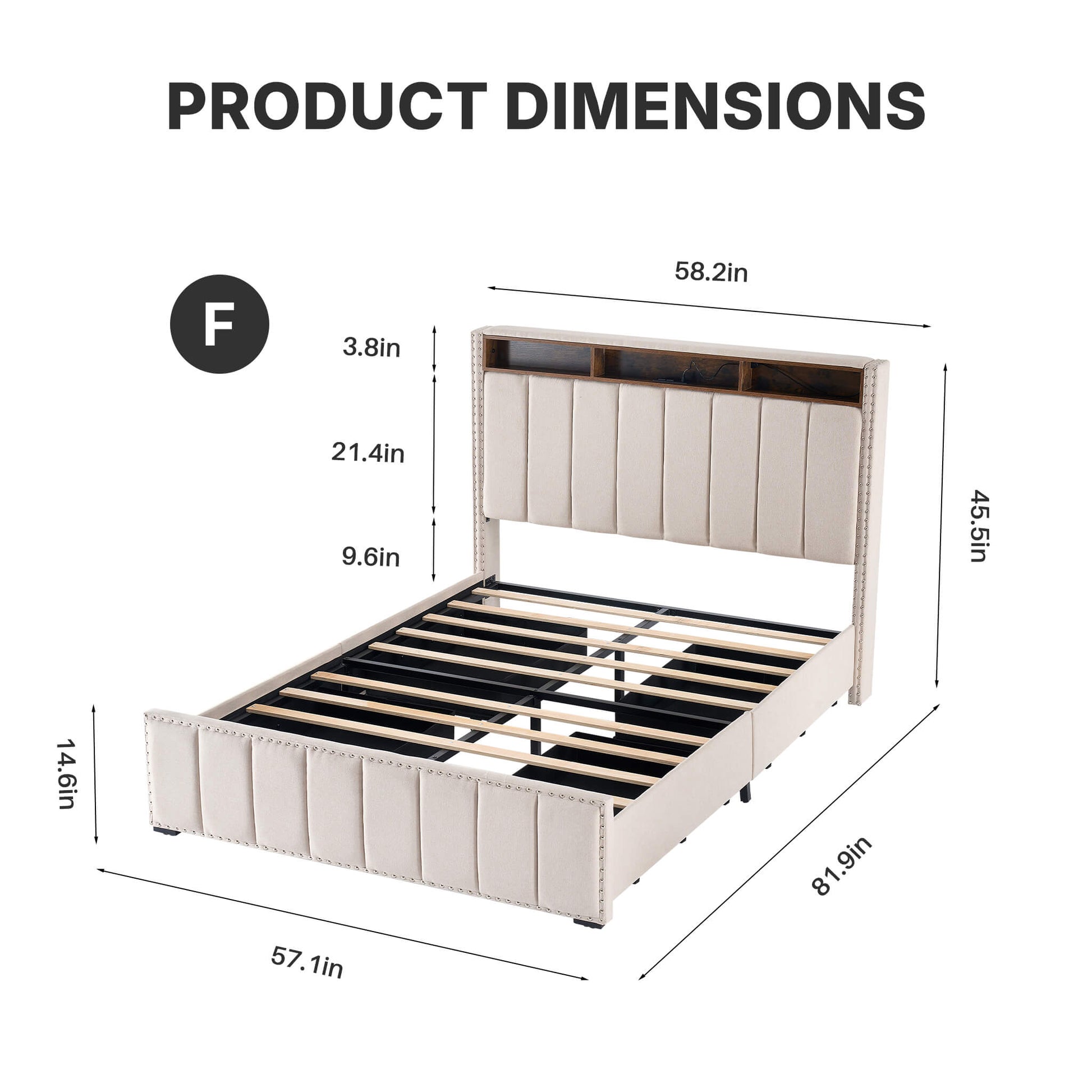 Storage Bed Frame with 4 Drawers – USB & LED Headboard