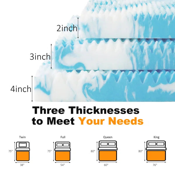 Gel Memory Foam Mattress Topper - 5-Zone Cooling Pad (Full Size)