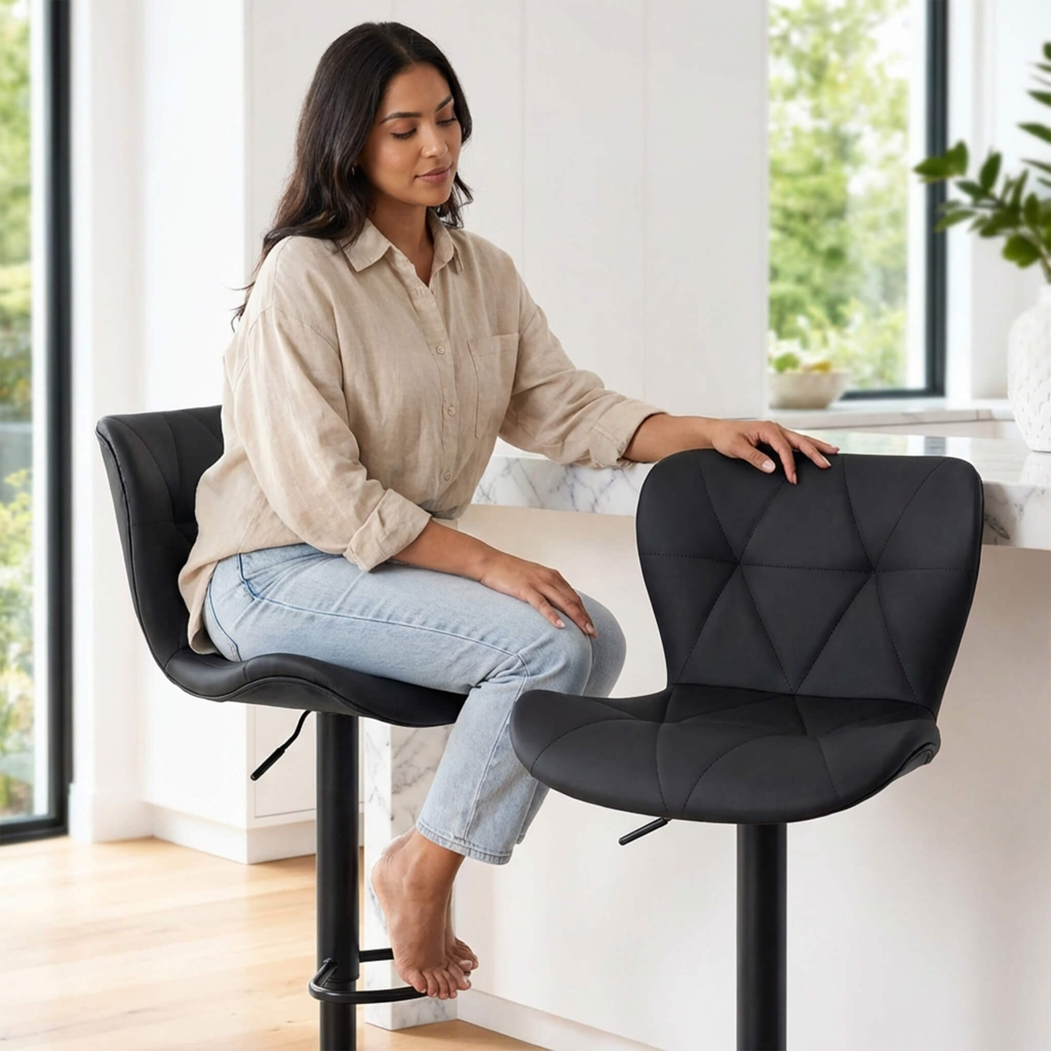 Faux Leather Diamond-Quilted Bar Stool-set of 2