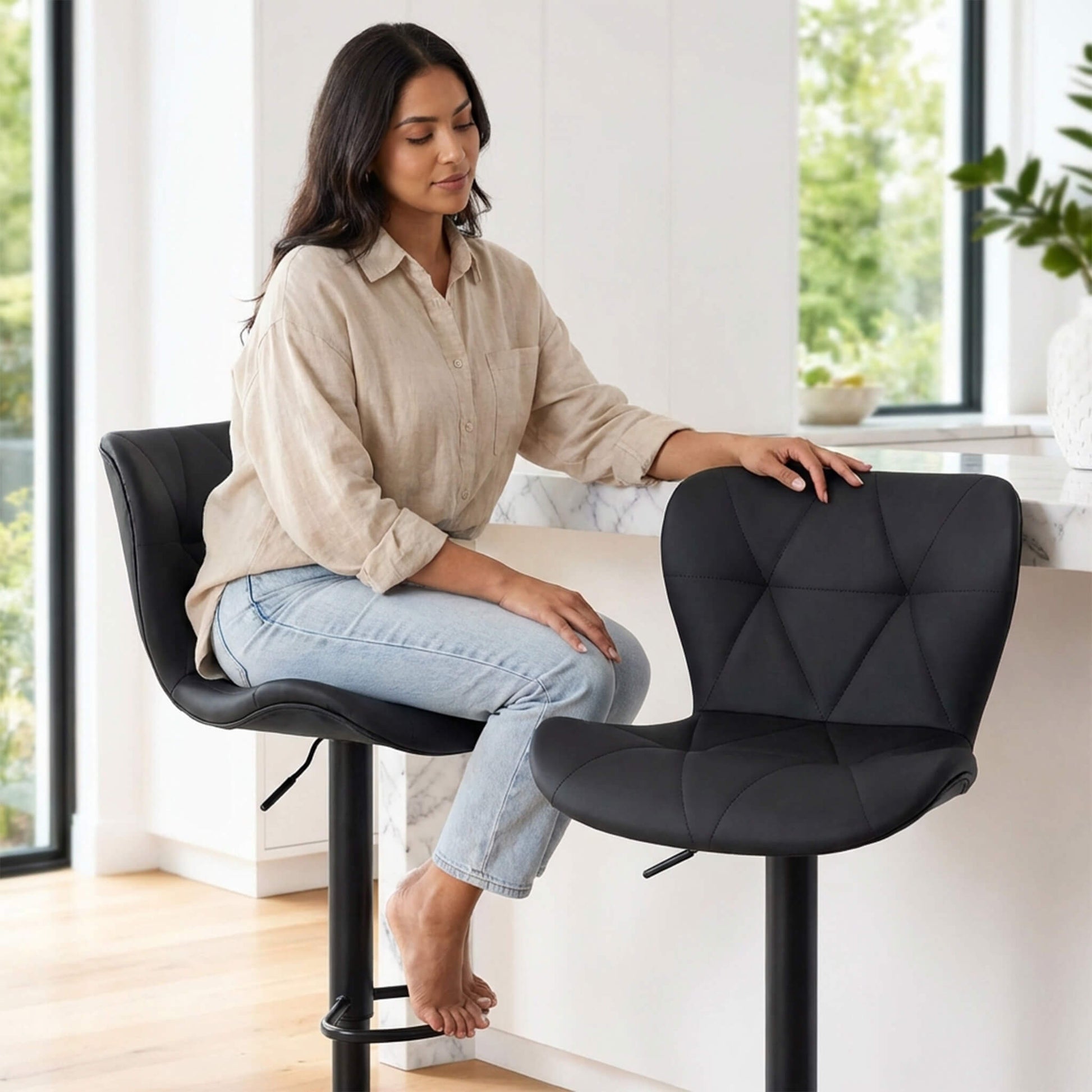 Faux Leather Diamond-Quilted Bar Stool-set of 2