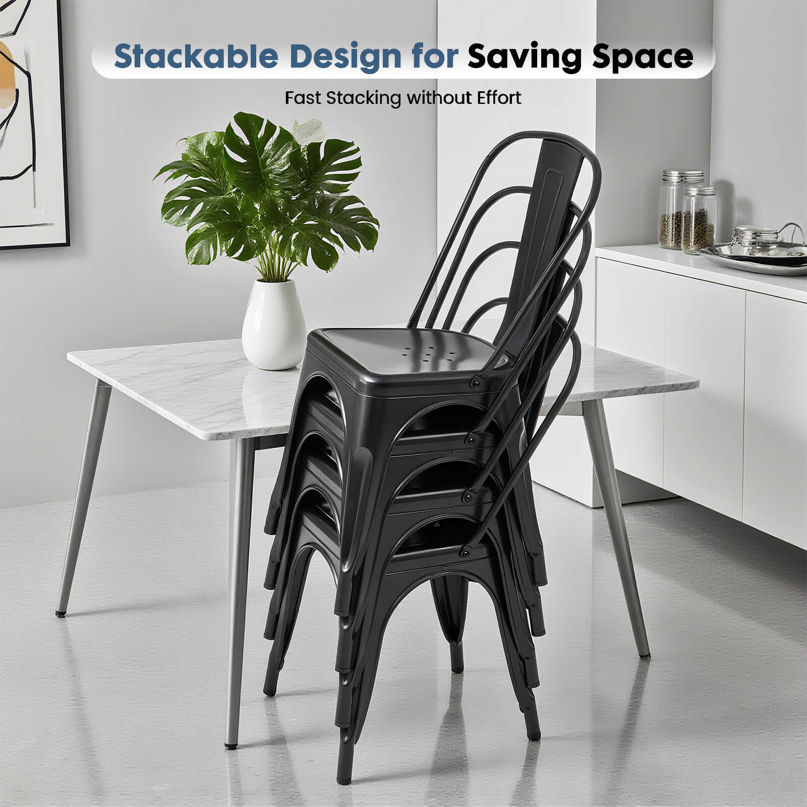 Stackable Metal Dining Chair-Indoor/Outdoor (Set of 4)