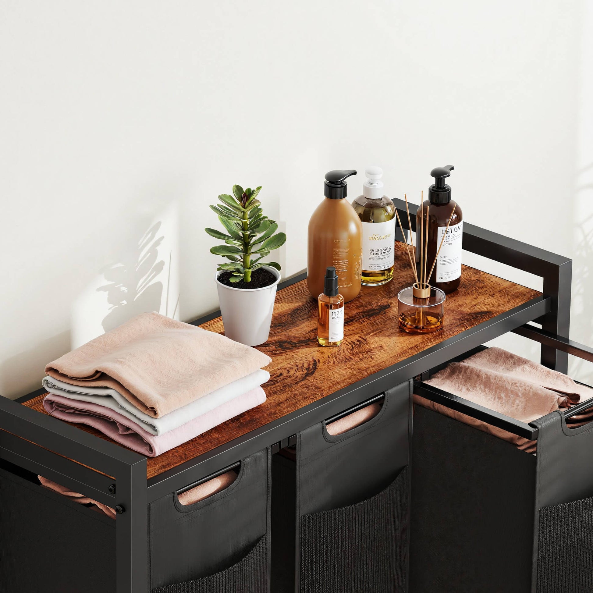 Rolling Laundry Basket with Shelf with Multiple Drawers