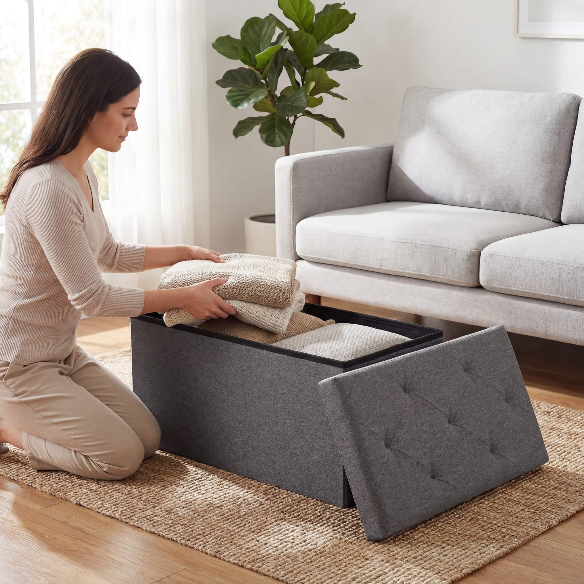 Bed Footstool with Storage for Bedroom and Entry Door
