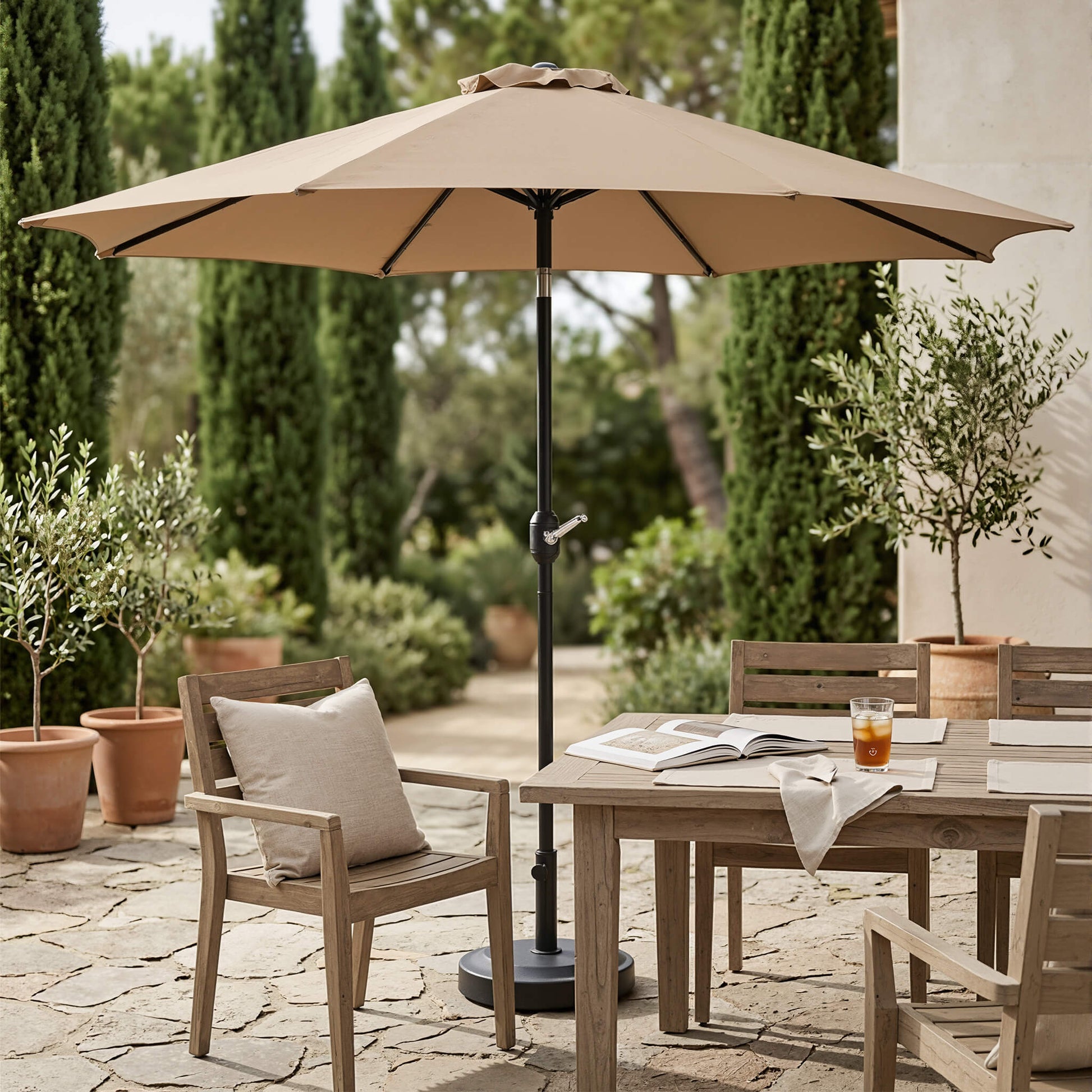 Patio Sunshade, 9 Feet with 8 Bones for Patios, Pools