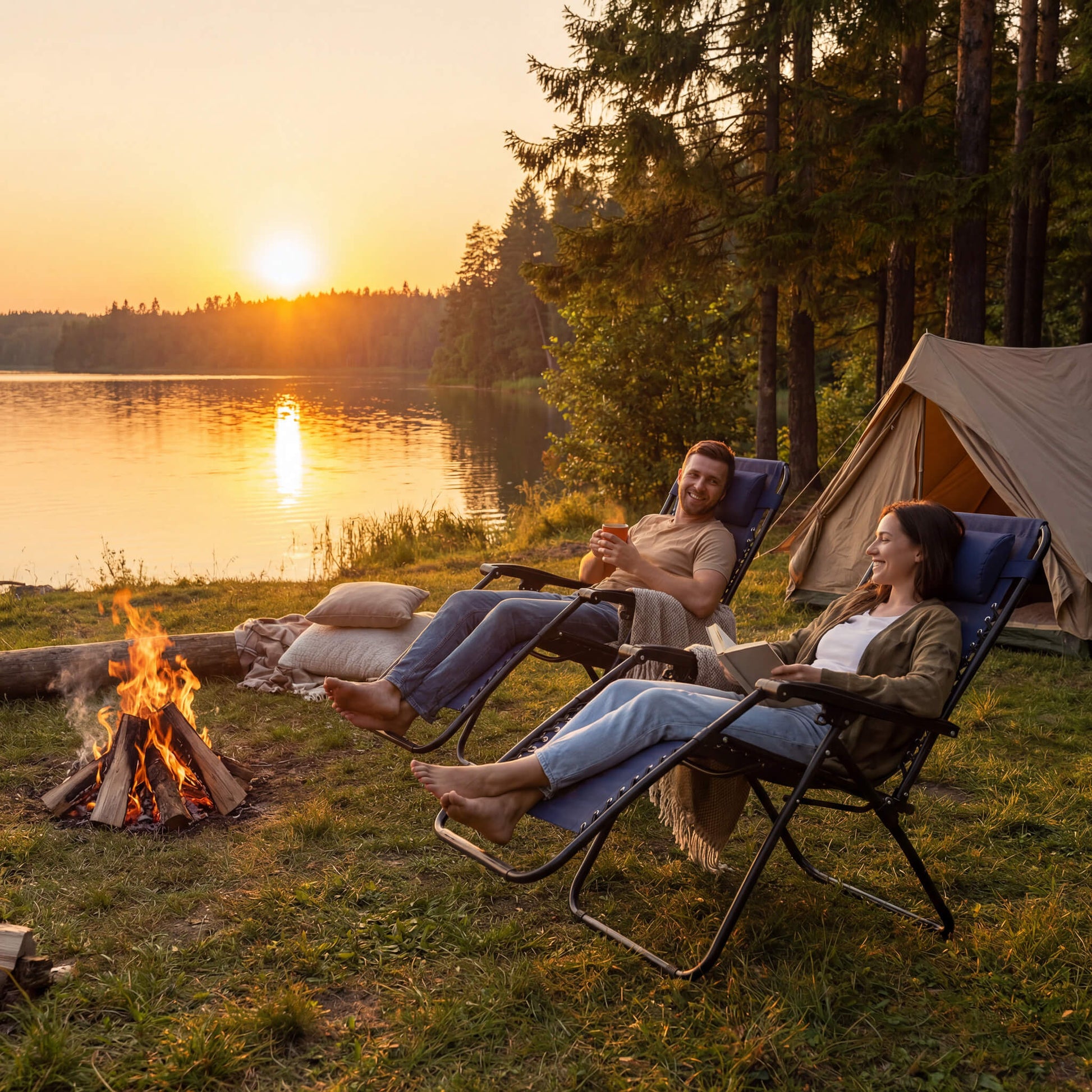 Portable Camping Folding Chaise Lounge Chair（Set of 2）