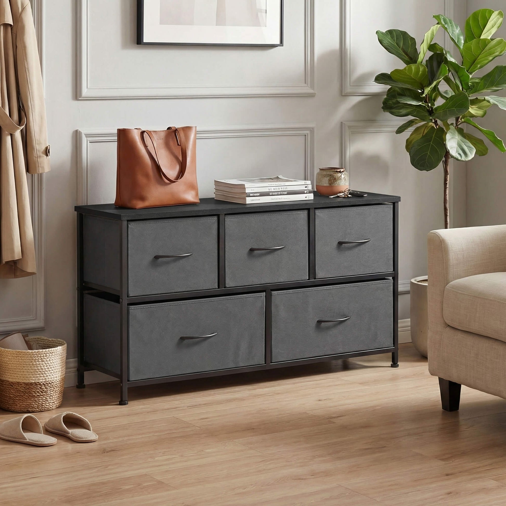 Storage Cabinet with Metal Frame for Bedroom Dresser