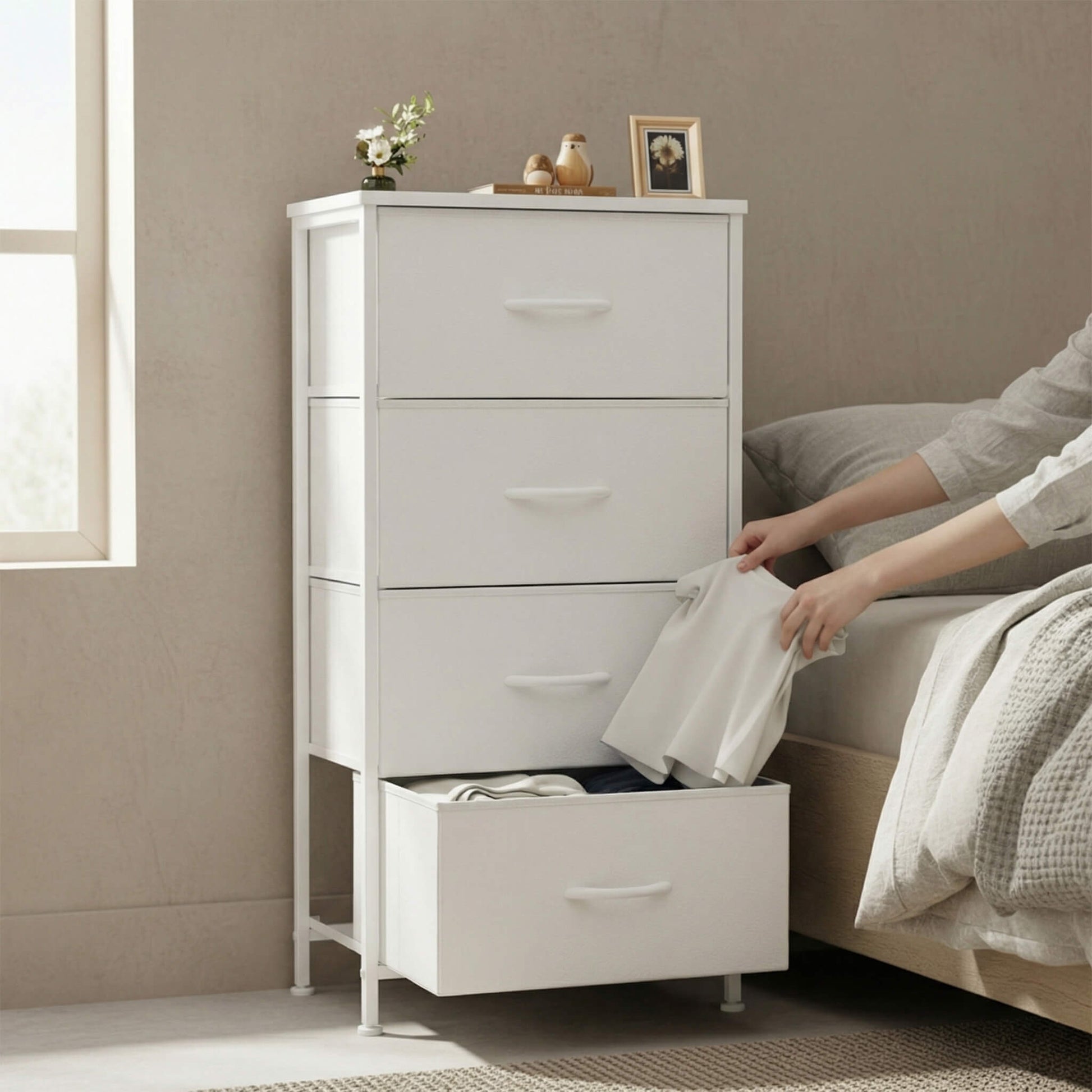 4 Fabric Drawers Dresser Clothes Cabinet Storage Organizers