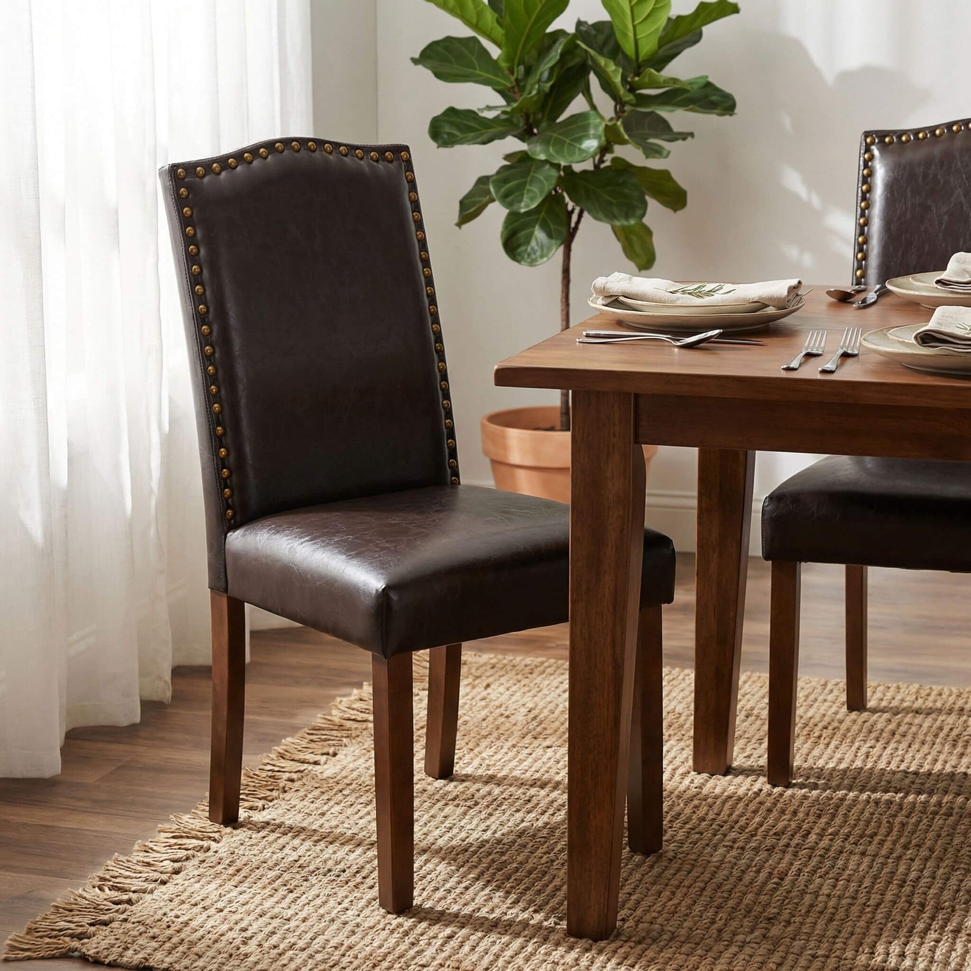 Wooden Dining Chair with Leather Cushion for Dining Room