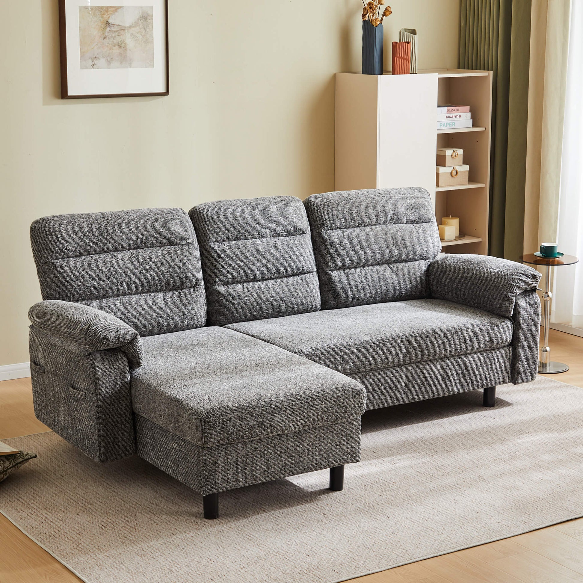 L-Shaped Convertible Sofa Set with Chaise for Living Room