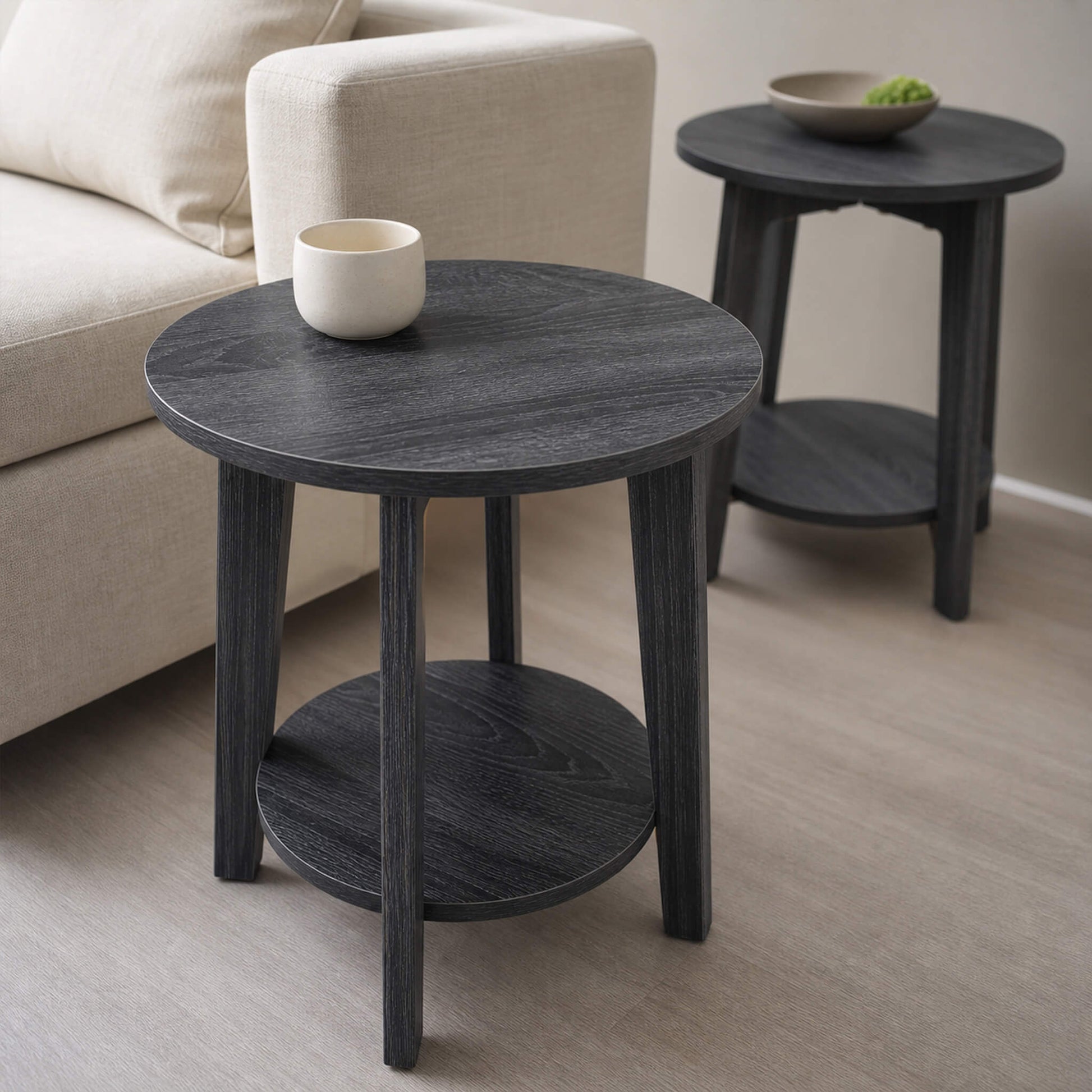 Wooden Two-Tier Round Mini Side Table