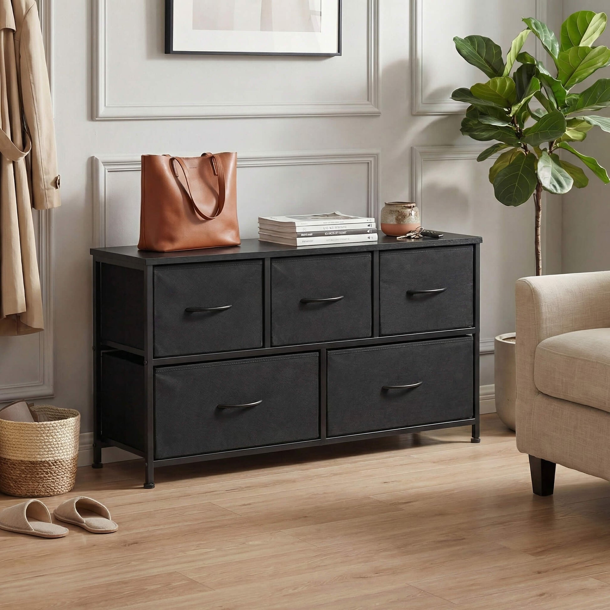 Storage Cabinet with Metal Frame for Bedroom Dresser