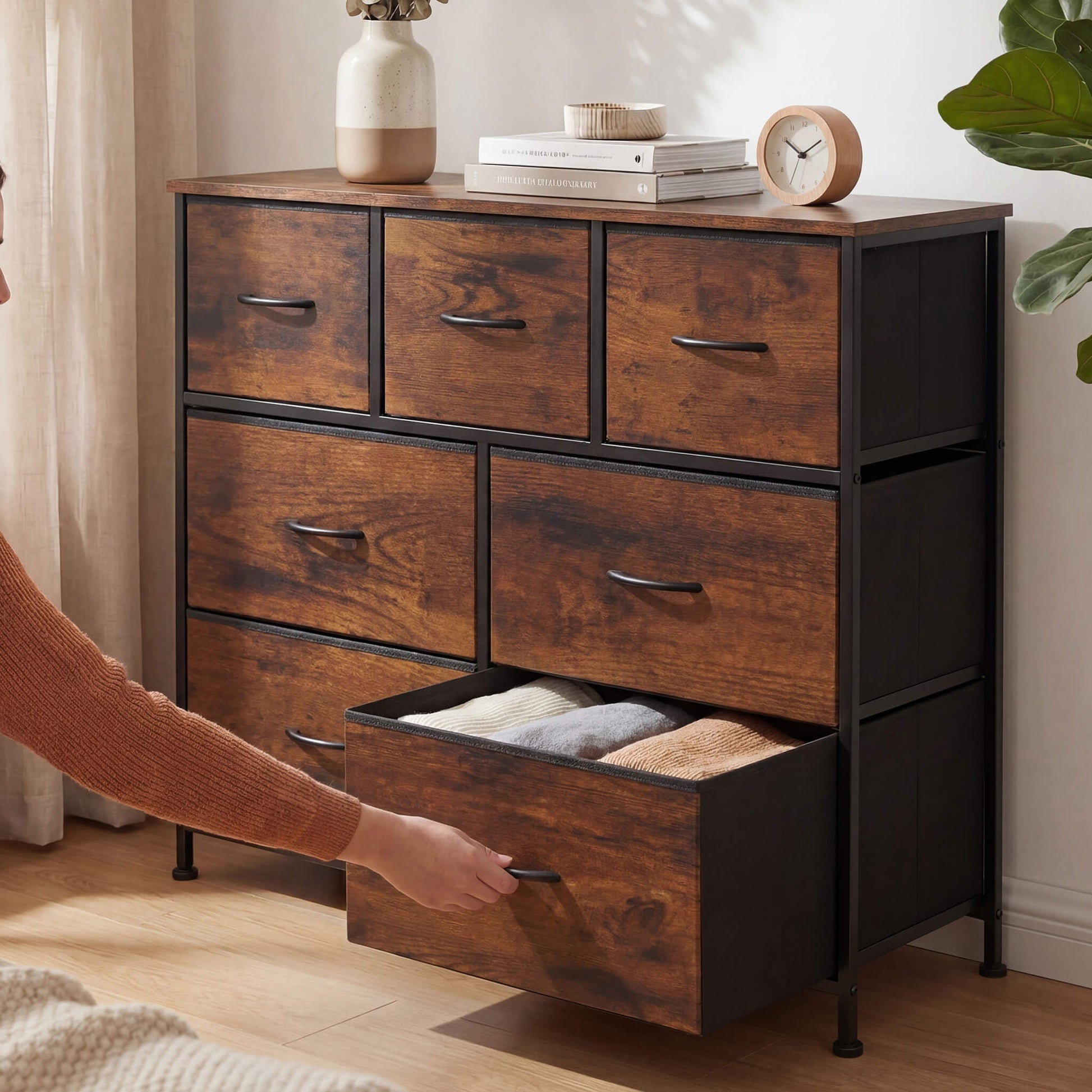 Dresser Wooden Top with Storage for Living Room Bedroom
