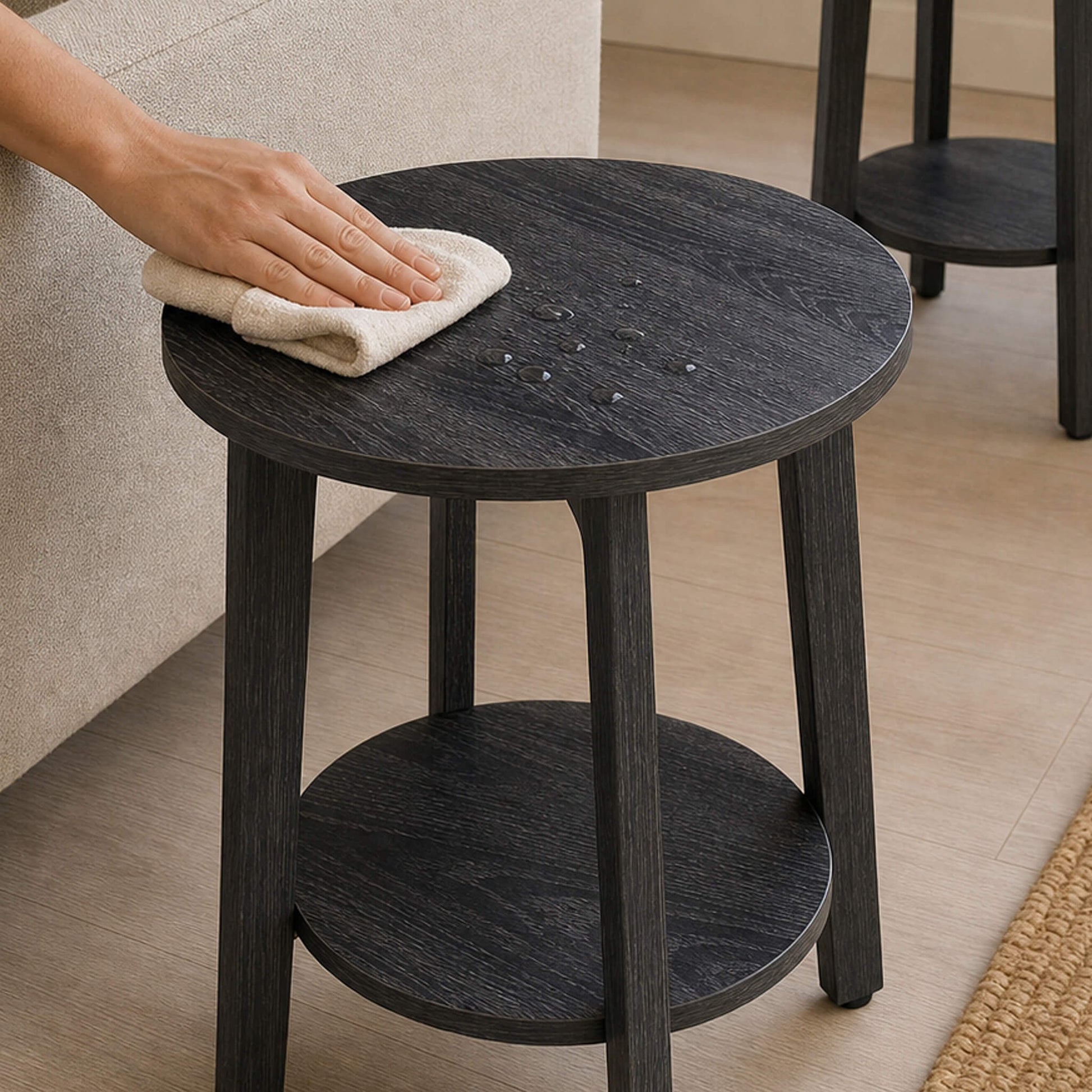 Wooden Two-Tier Round Mini Side Table