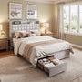 Upholstered Heavy Duty Platform Bed Frame with Drawers