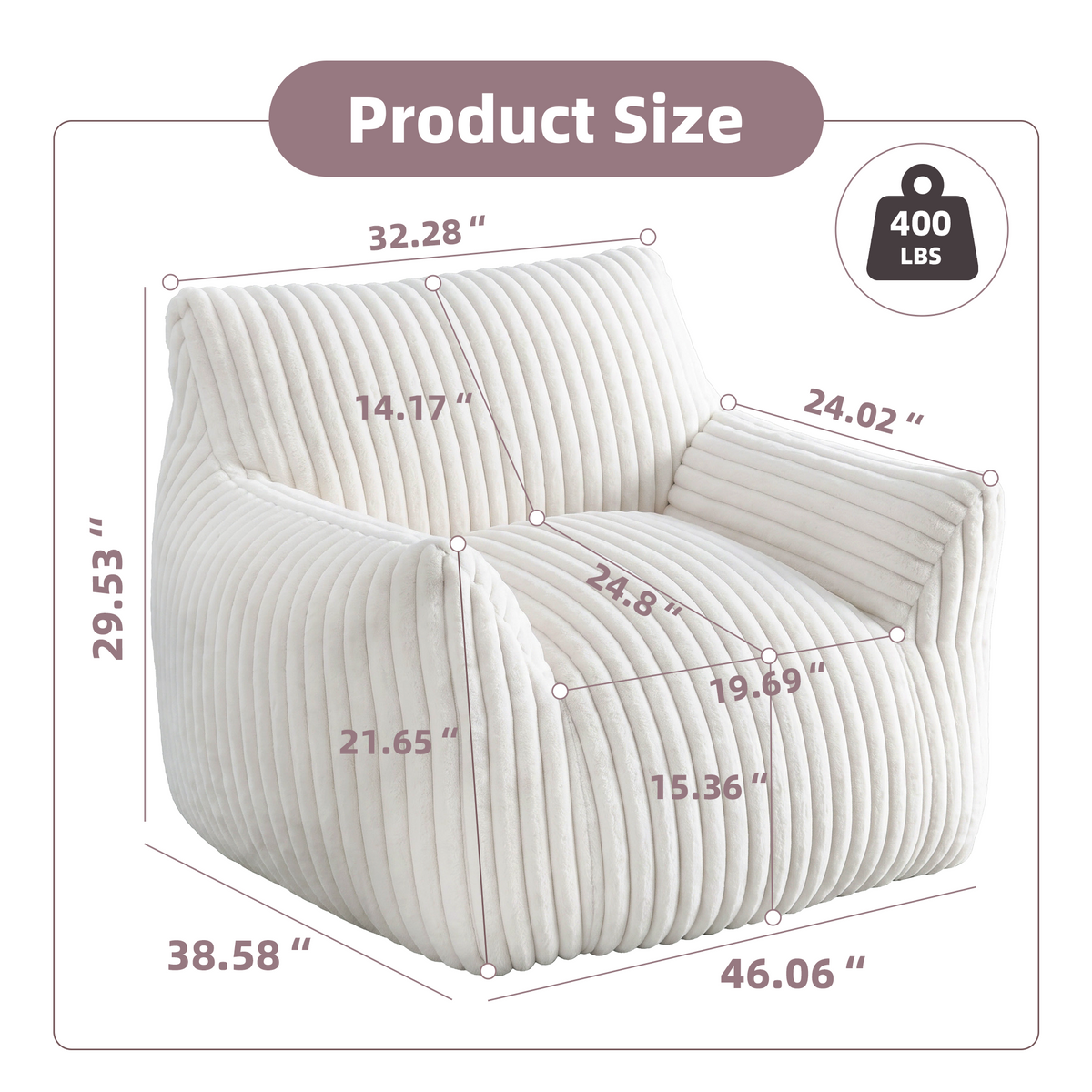 Foam Bean Bag Chair, High-Rebound Sponge Soft Lounge Chair for Bedroom & Living Room