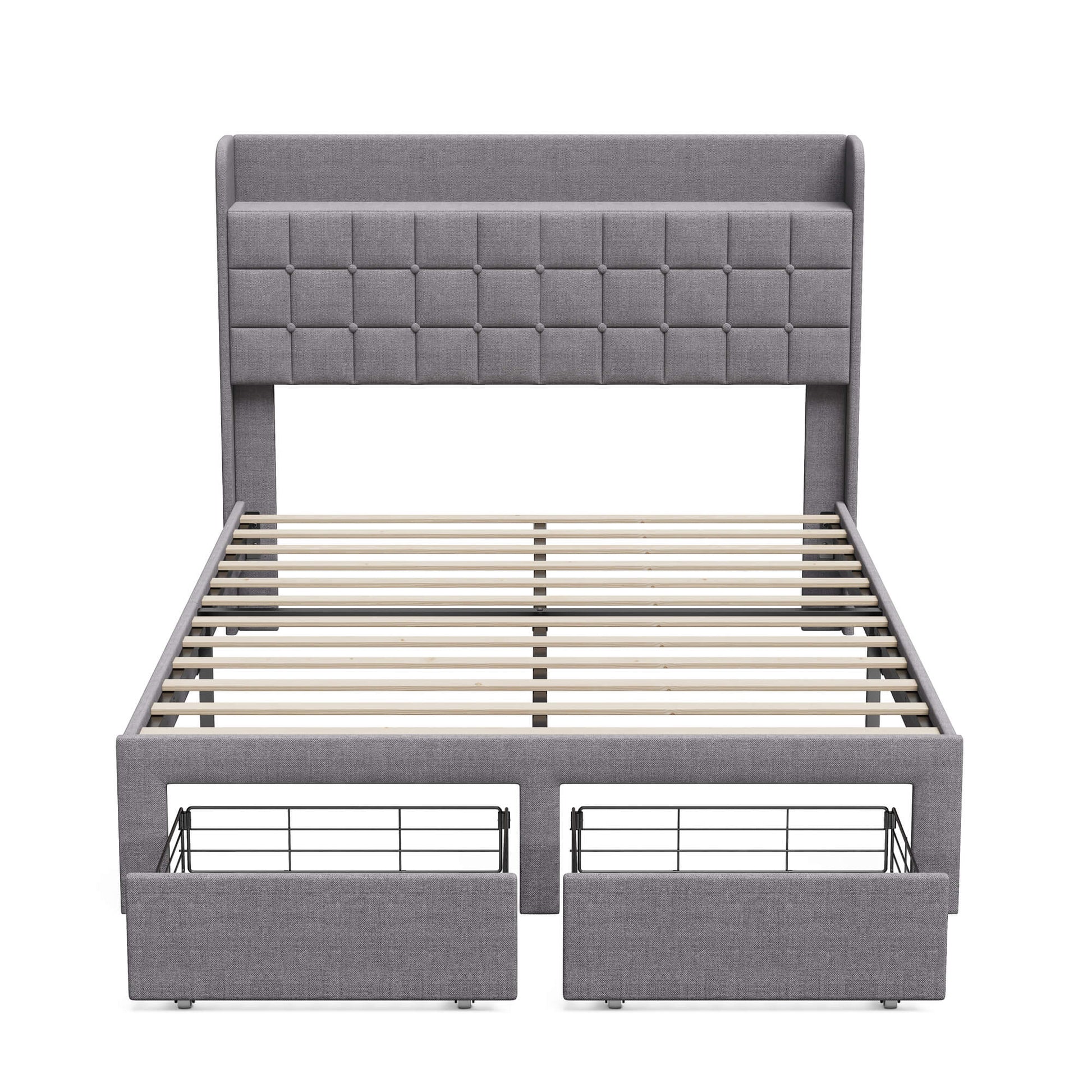 Upholstered Heavy Duty Platform Bed Frame with Drawers